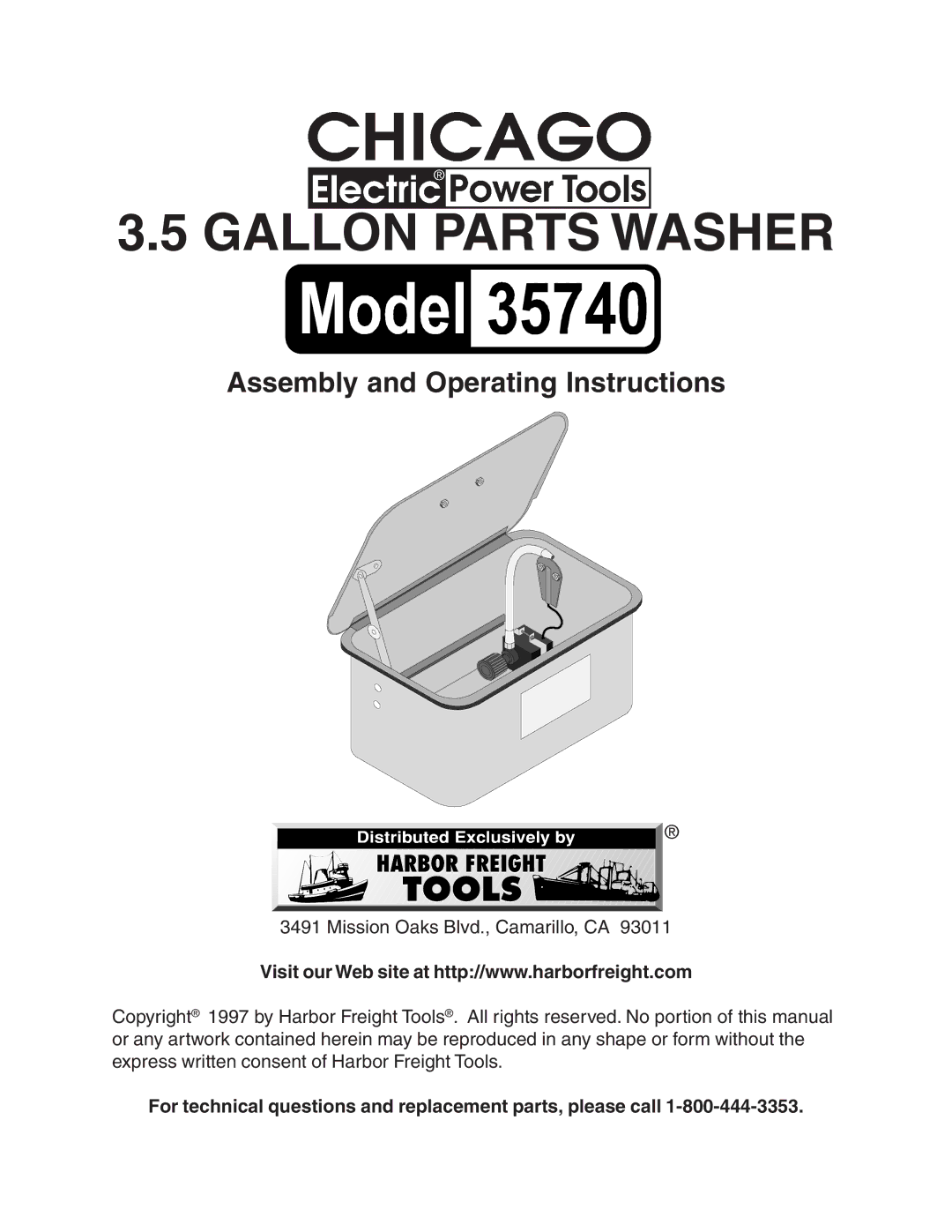 Harbor Freight Tools 35740 operating instructions Gallon Parts Washer 