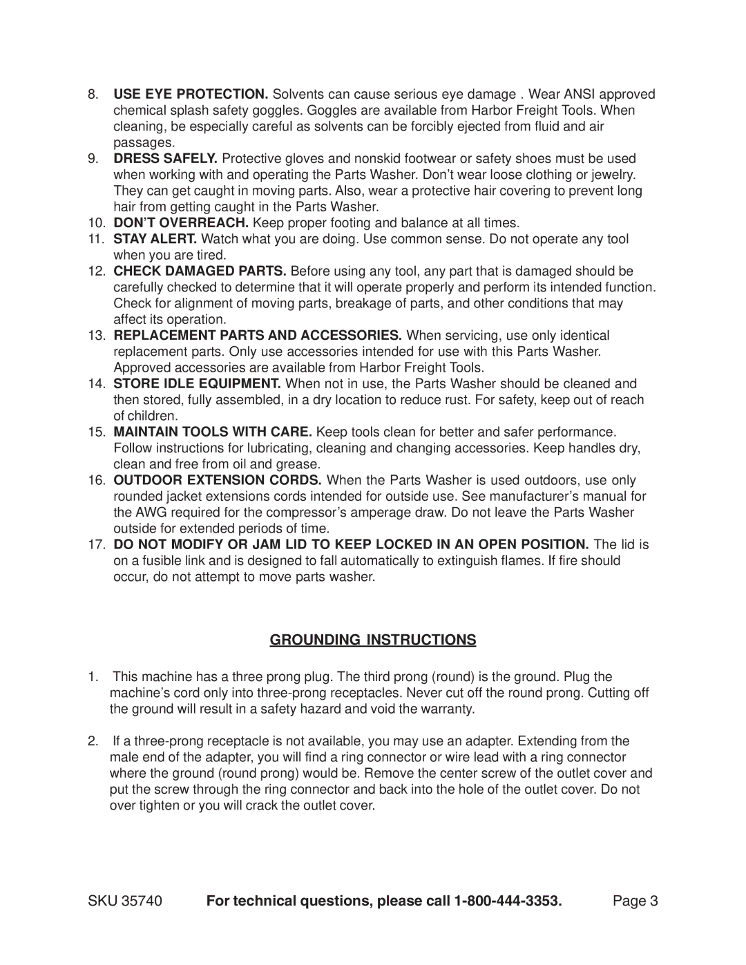 Harbor Freight Tools 35740 operating instructions Grounding Instructions 