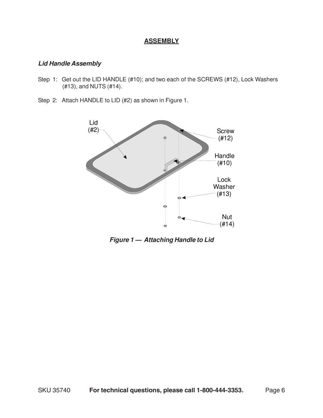 Harbor Freight Tools 35740 operating instructions Lid Handle Assembly 