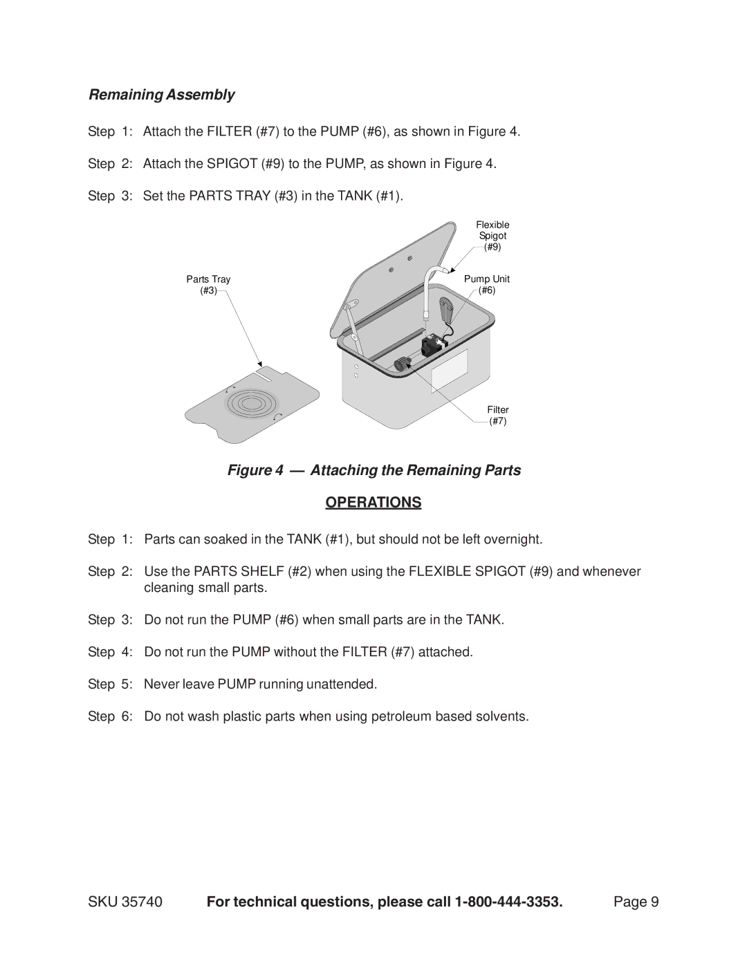 Harbor Freight Tools 35740 operating instructions Remaining Assembly, Operations 