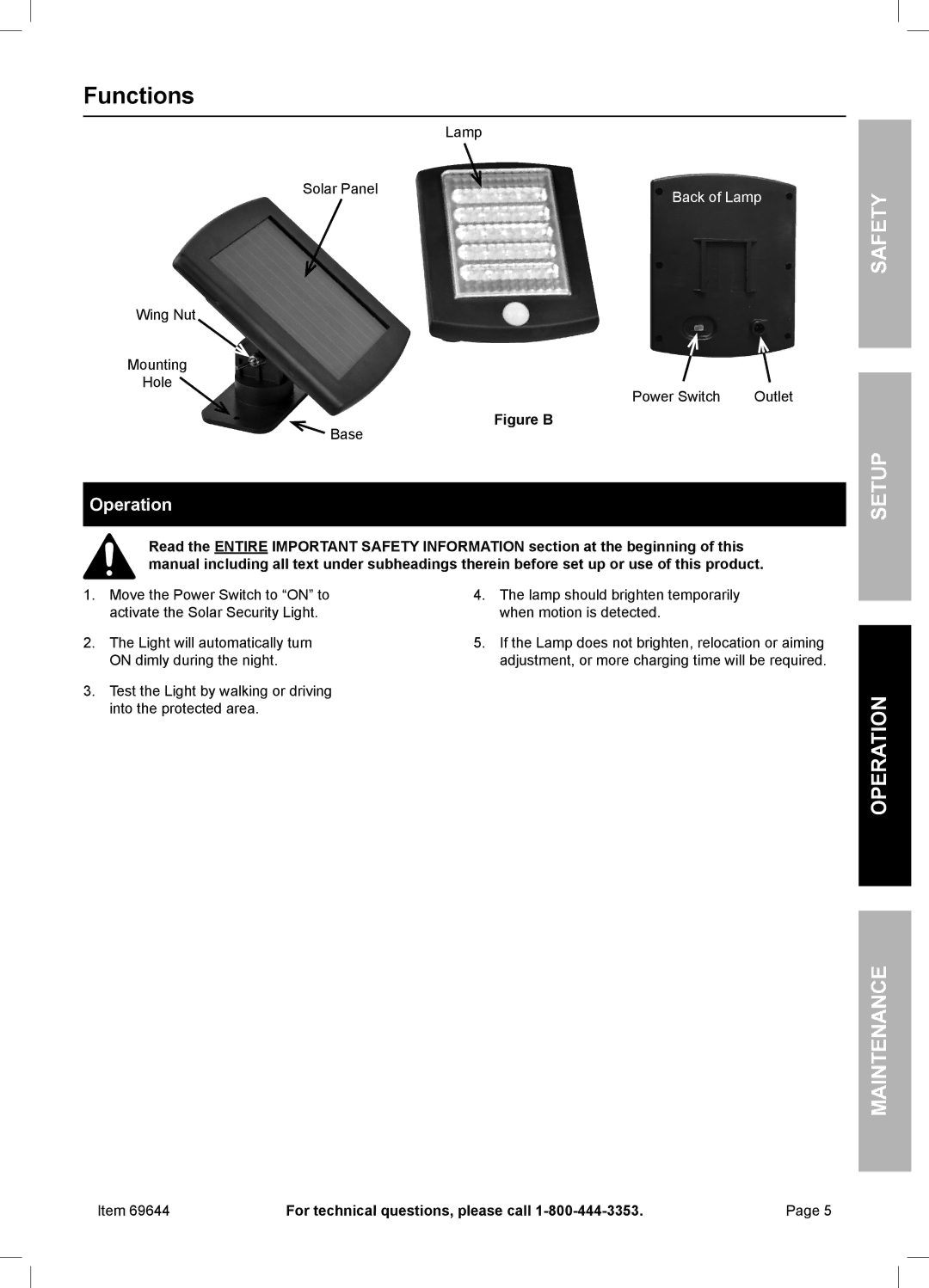 Harbor Freight Tools 36 owner manual Functions, Safety Setup Operation Maintenance 