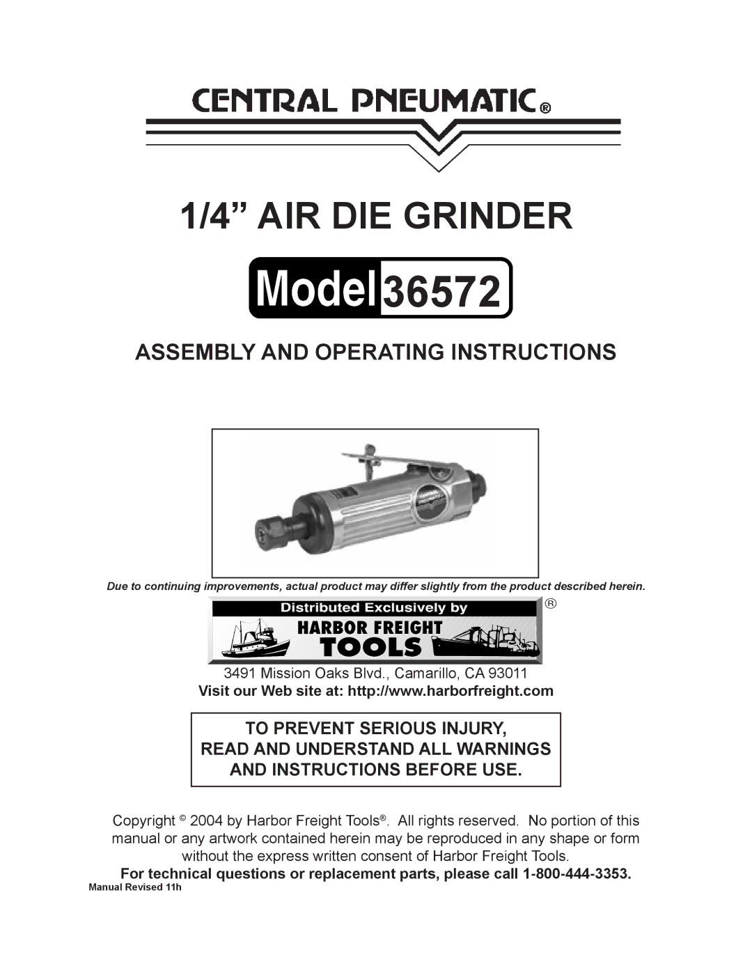 Harbor Freight Tools 36572 operating instructions 