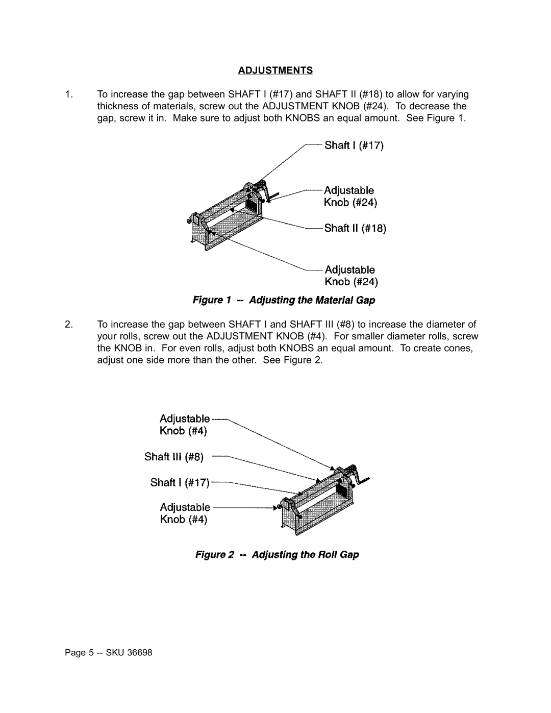 Harbor Freight Tools 36698 operating instructions Adjustments 