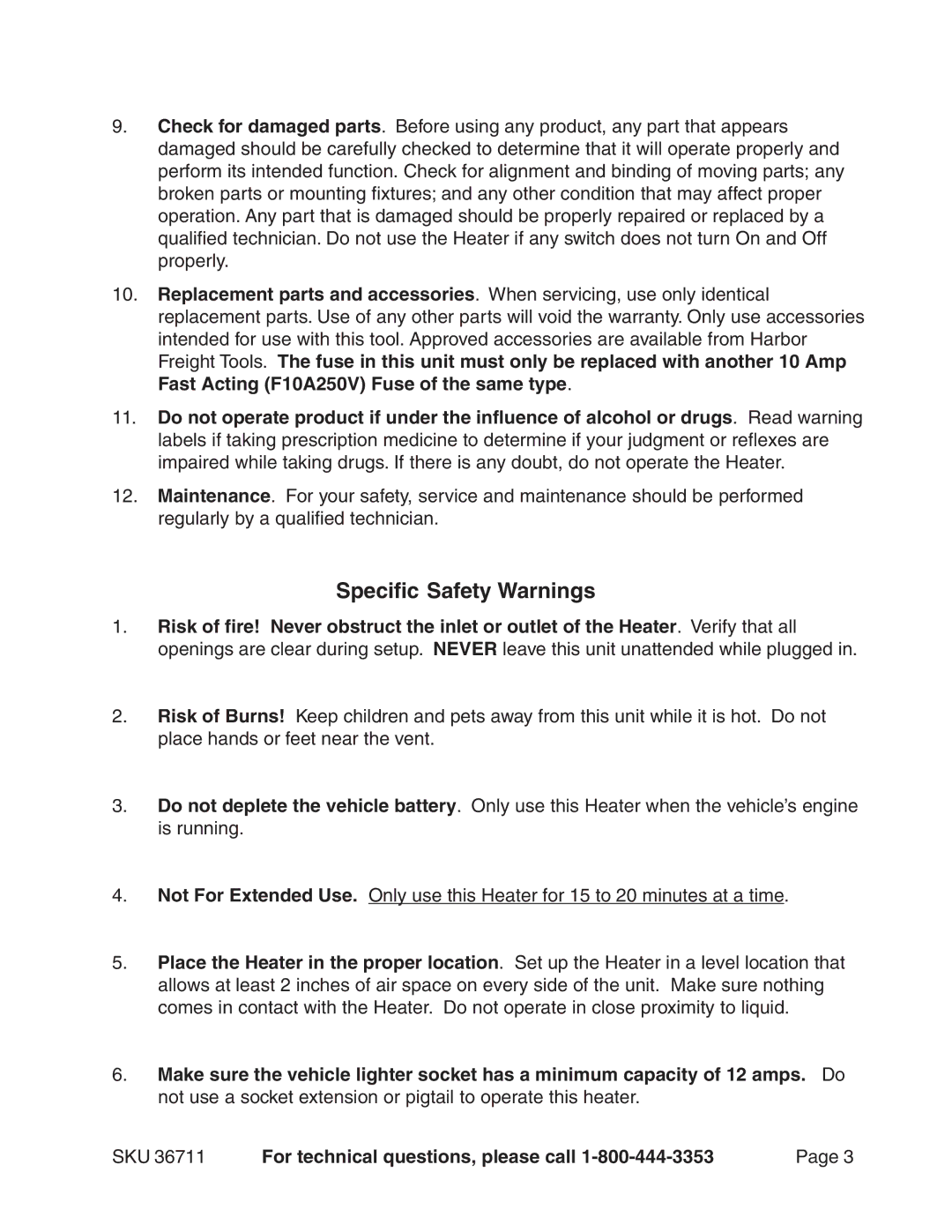 Harbor Freight Tools 36711 operating instructions Specific Safety Warnings 