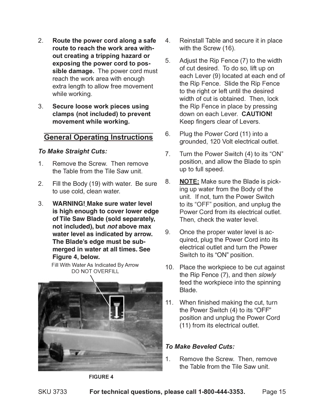 Harbor Freight Tools 3733 operating instructions General Operating Instructions, To Make Straight Cuts 