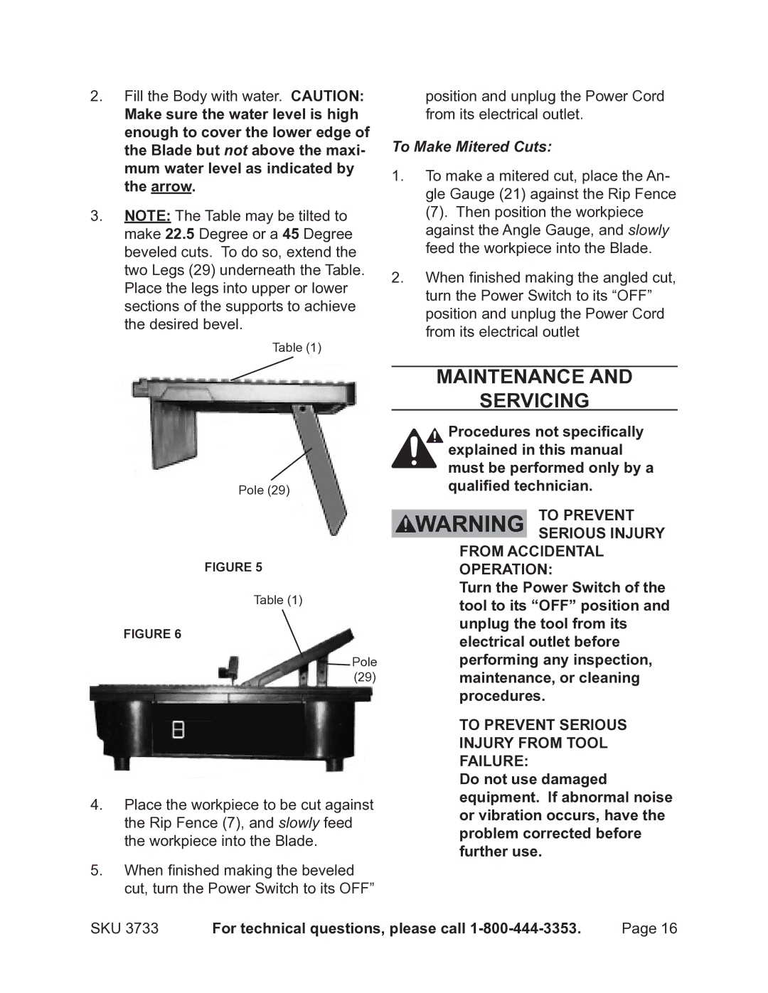 Harbor Freight Tools 3733 operating instructions Maintenance Servicing, To Make Mitered Cuts 