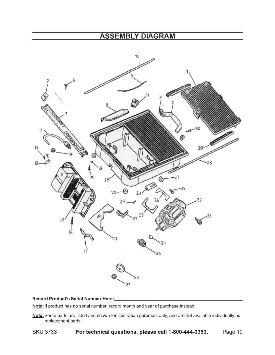 Harbor Freight Tools 3733 operating instructions Assembly Diagram 