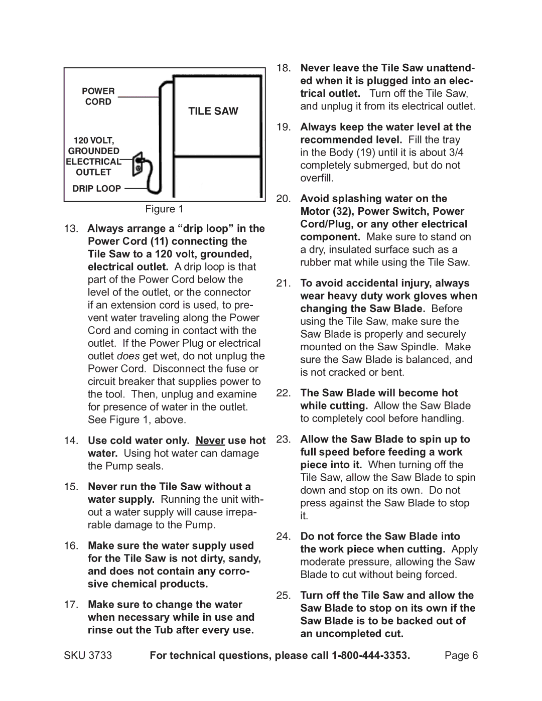 Harbor Freight Tools 3733 operating instructions Tile SAW 