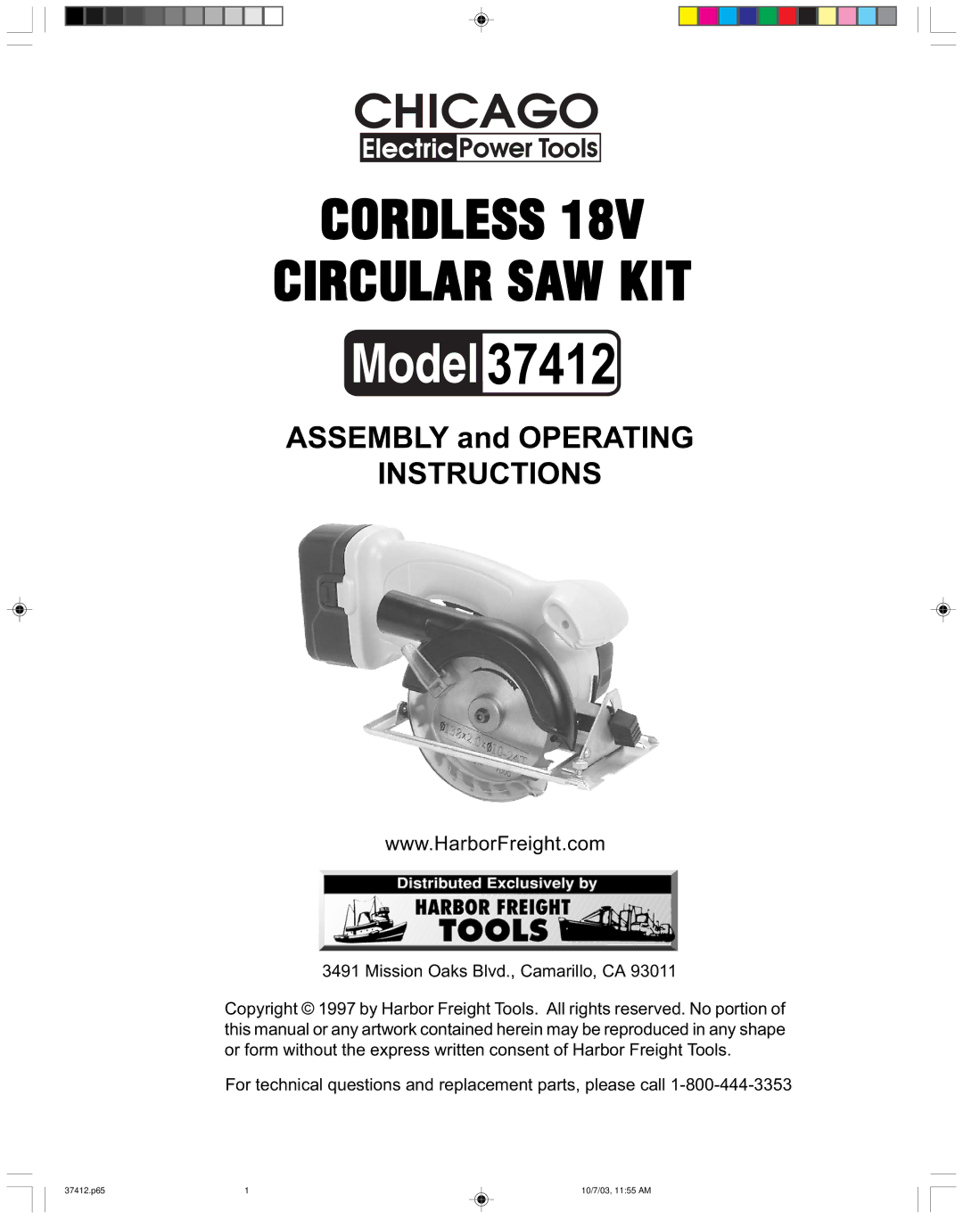 Harbor Freight Tools 37412 operating instructions 