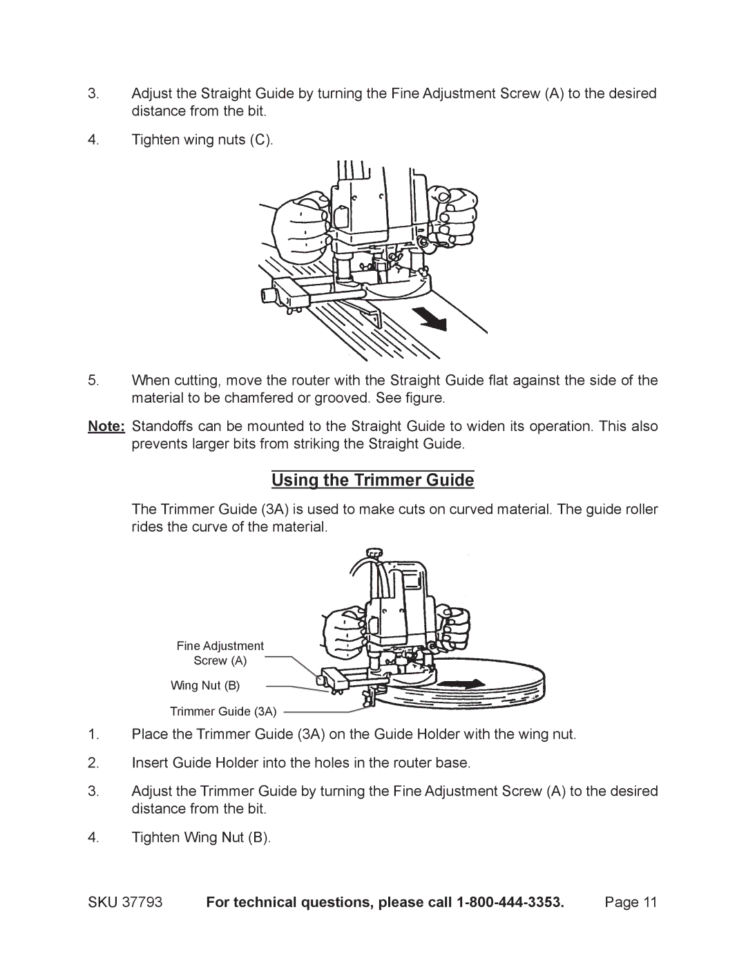 Harbor Freight Tools 37793 operating instructions Using the Trimmer Guide, SKU For technical questions, please call 