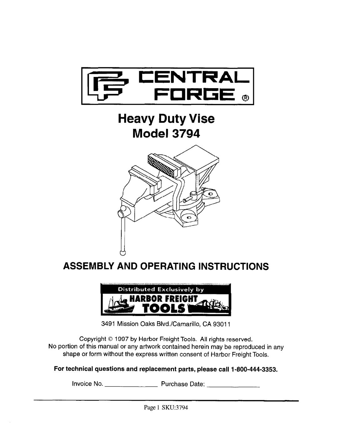 Harbor Freight Tools 3794 manual 