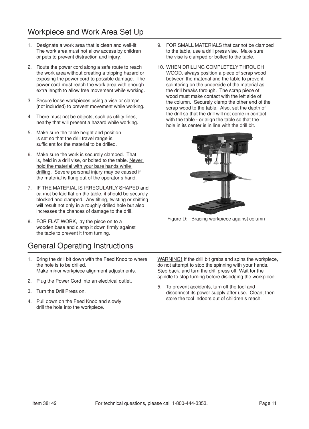 Harbor Freight Tools 38142 manual Workpiece and Work Area Set Up, General Operating Instructions 