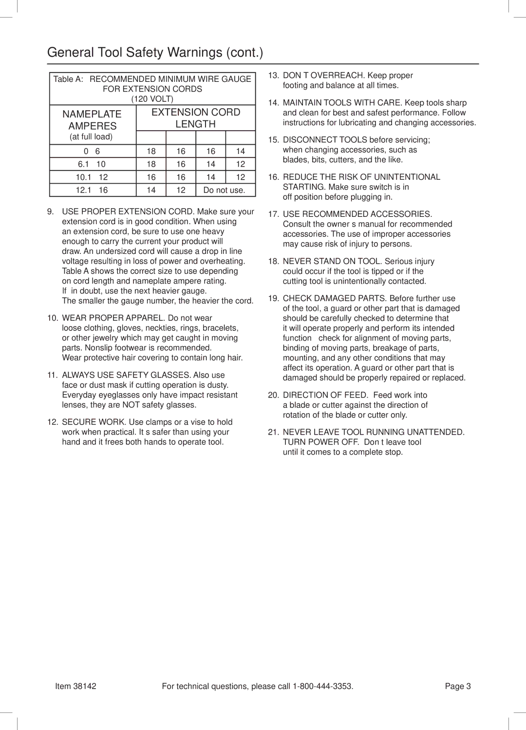 Harbor Freight Tools 38142 manual Safety Setup Operation Maintenance 