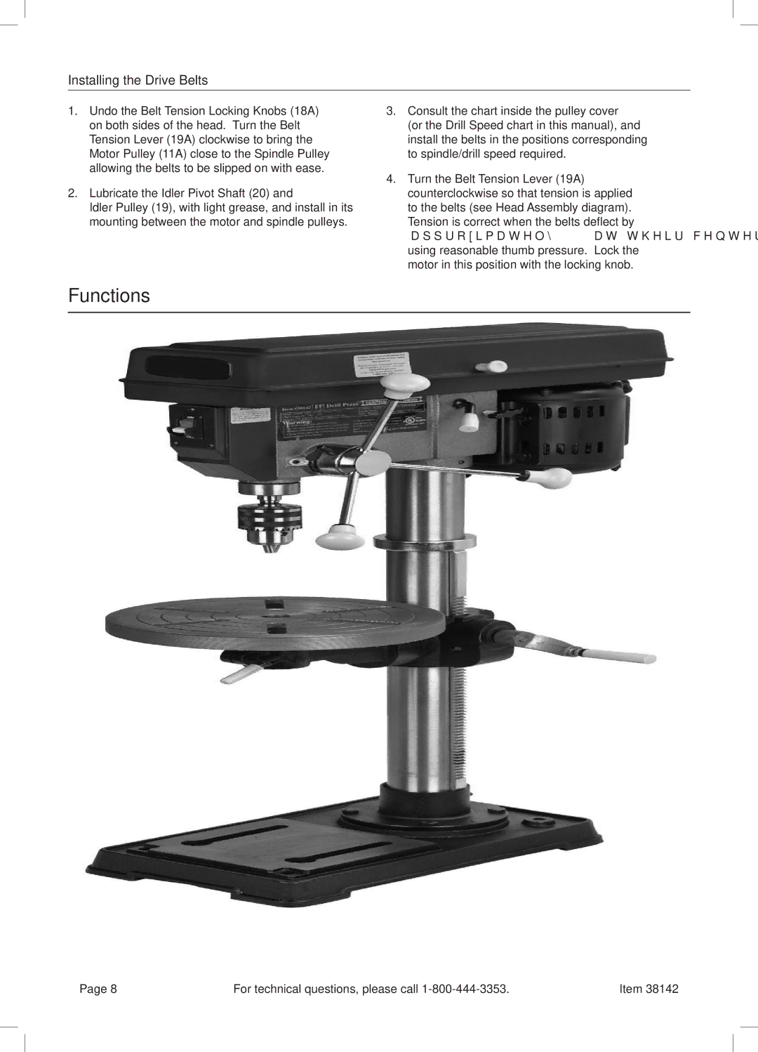 Harbor Freight Tools 38142 manual Functions, Installing the Drive Belts 