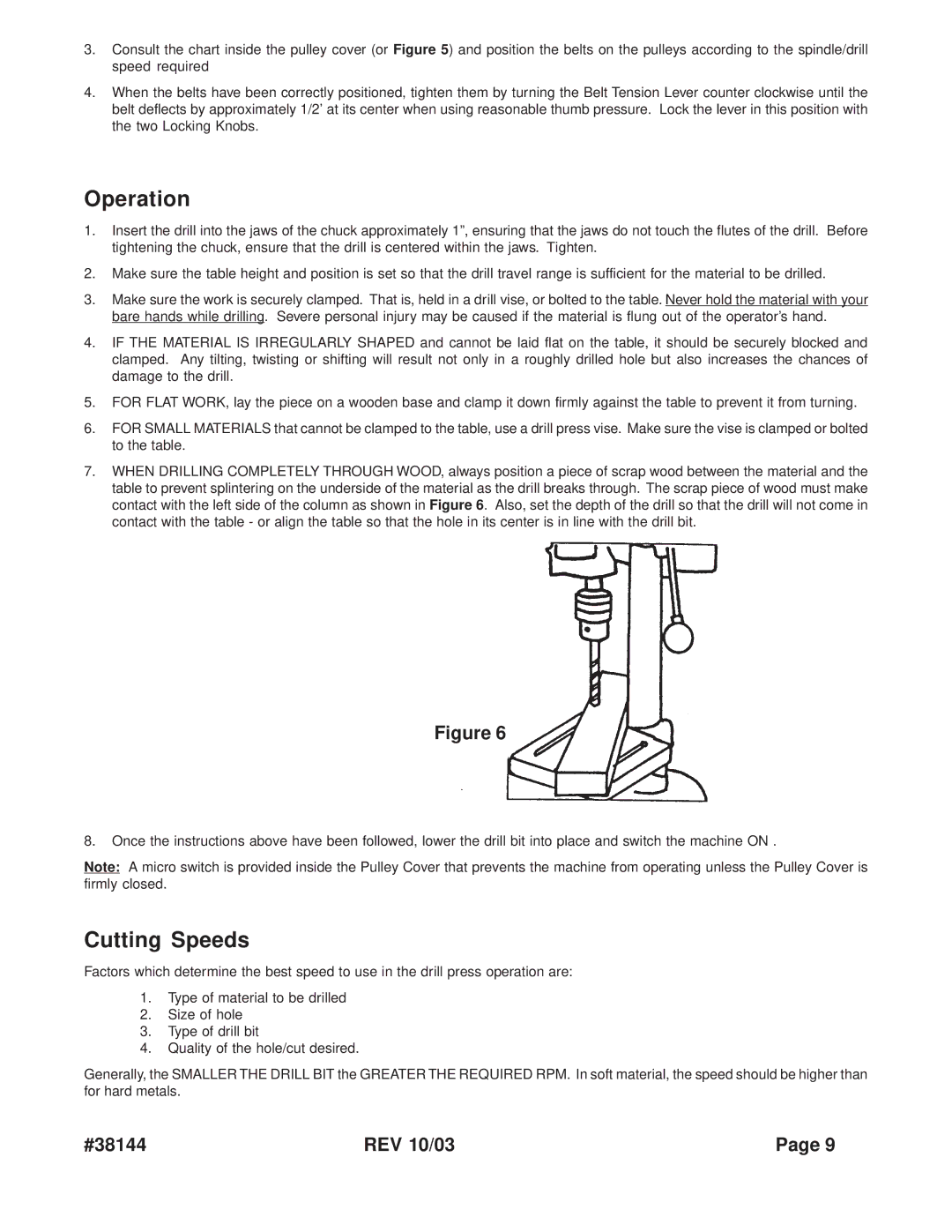 Harbor Freight Tools 38144 operating instructions Operation, Cutting Speeds 