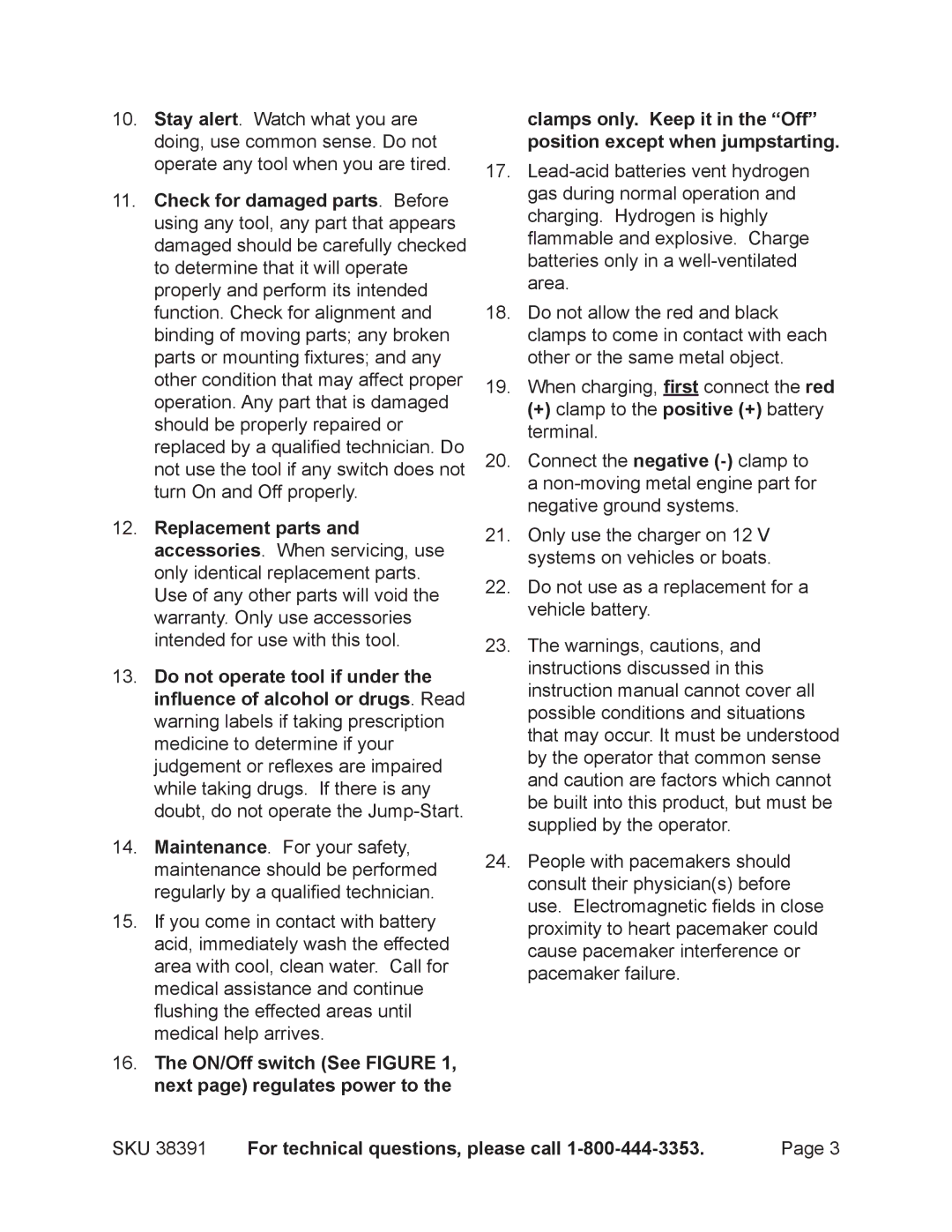 Harbor Freight Tools 38391 operating instructions For technical questions, please call 