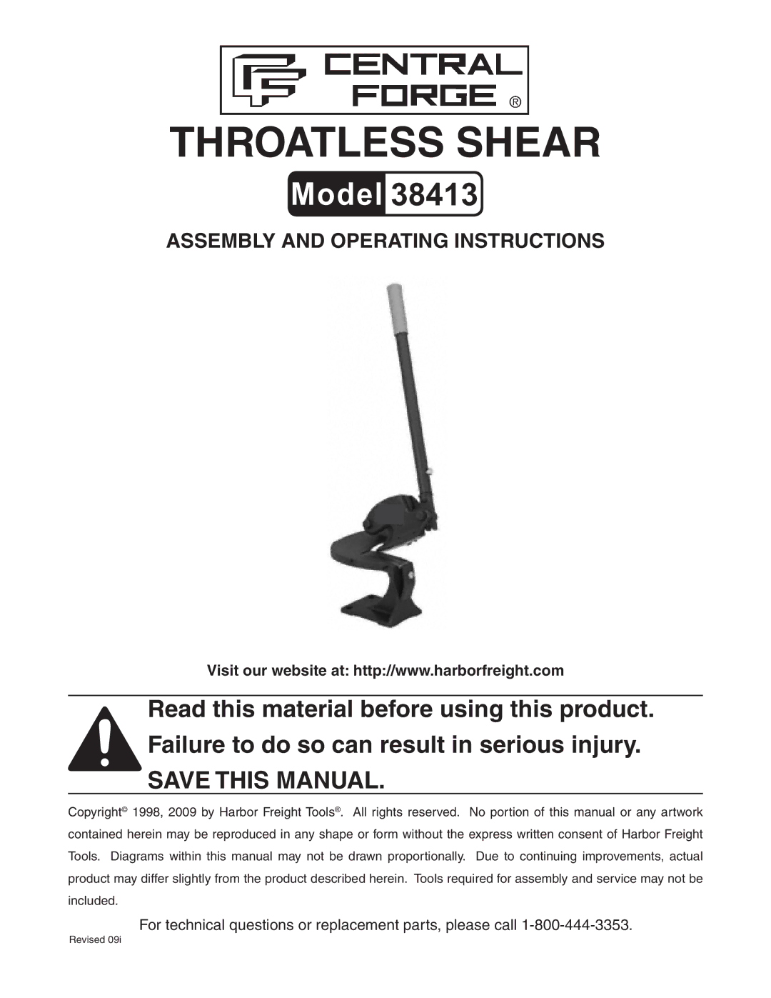 Harbor Freight Tools 38413 manual Throatless Shear 