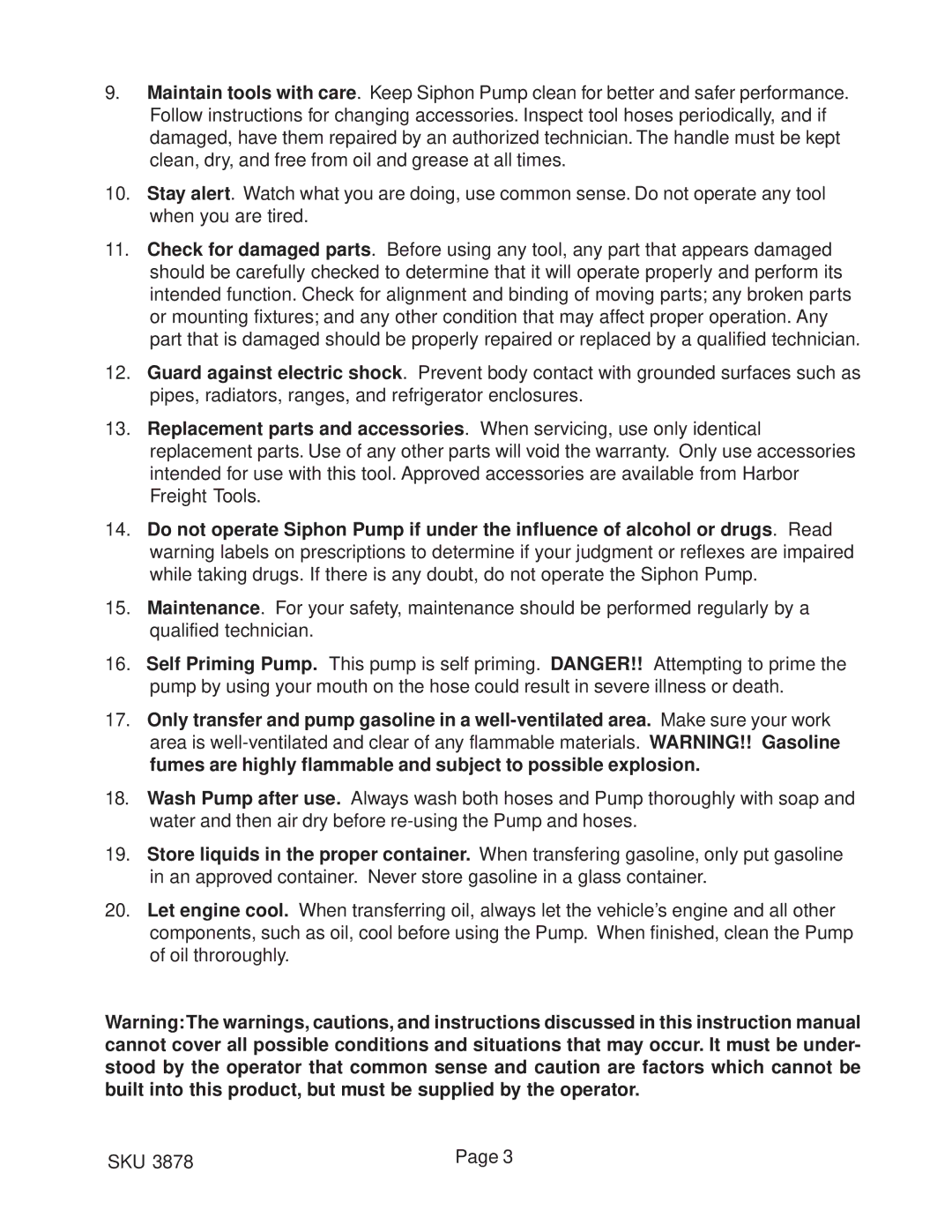 Harbor Freight Tools 3878 operating instructions 