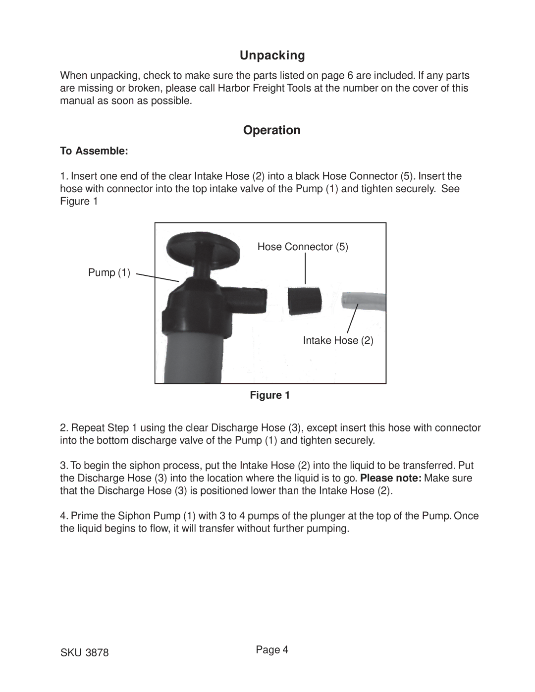 Harbor Freight Tools 3878 operating instructions Unpacking, Operation, To Assemble 