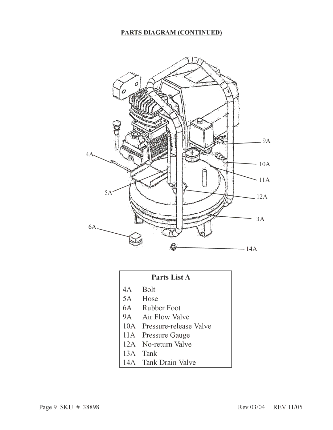 Harbor Freight Tools 38898 operating instructions Parts List a 