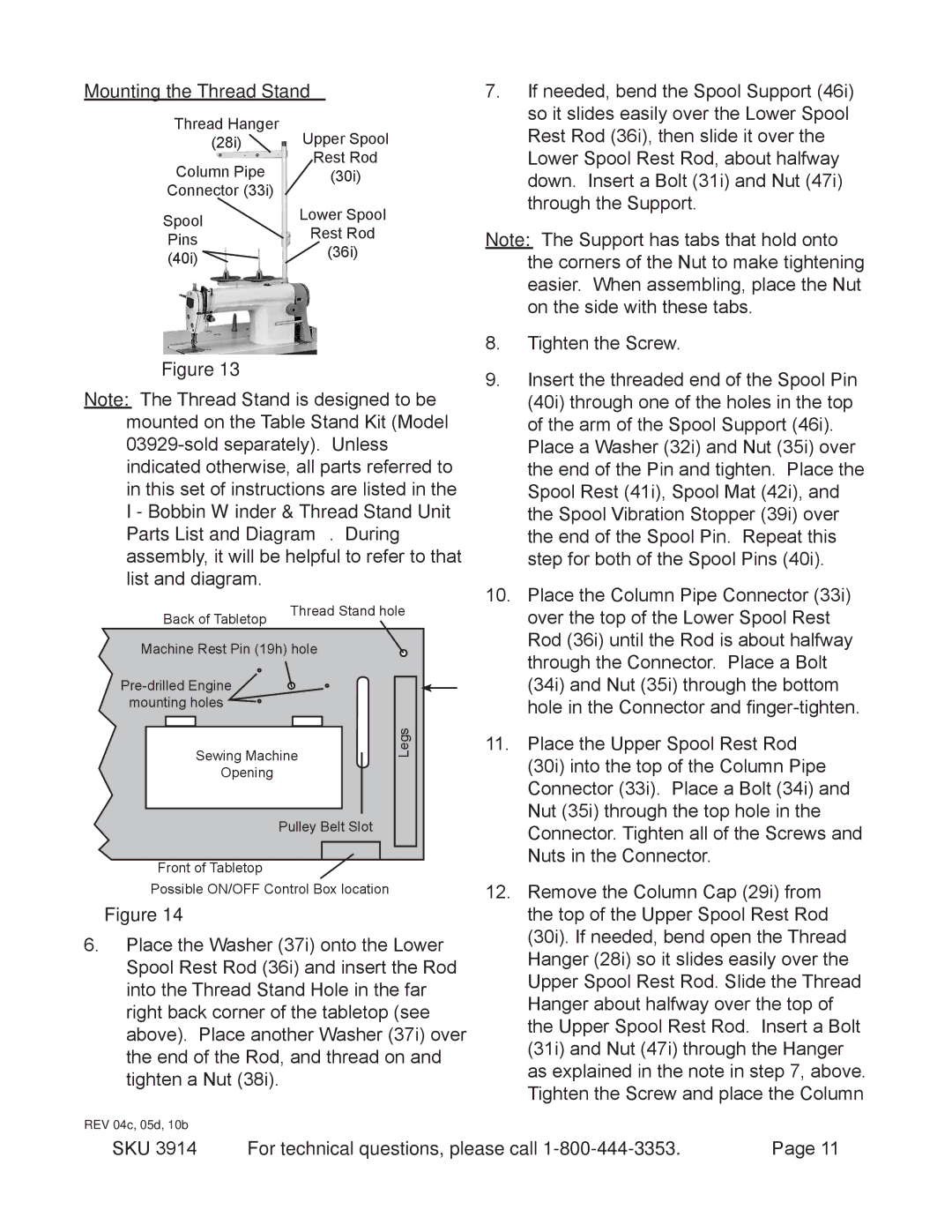 Harbor Freight Tools 3914 operating instructions Mounting the Thread Stand, SKU For technical questions, please call 