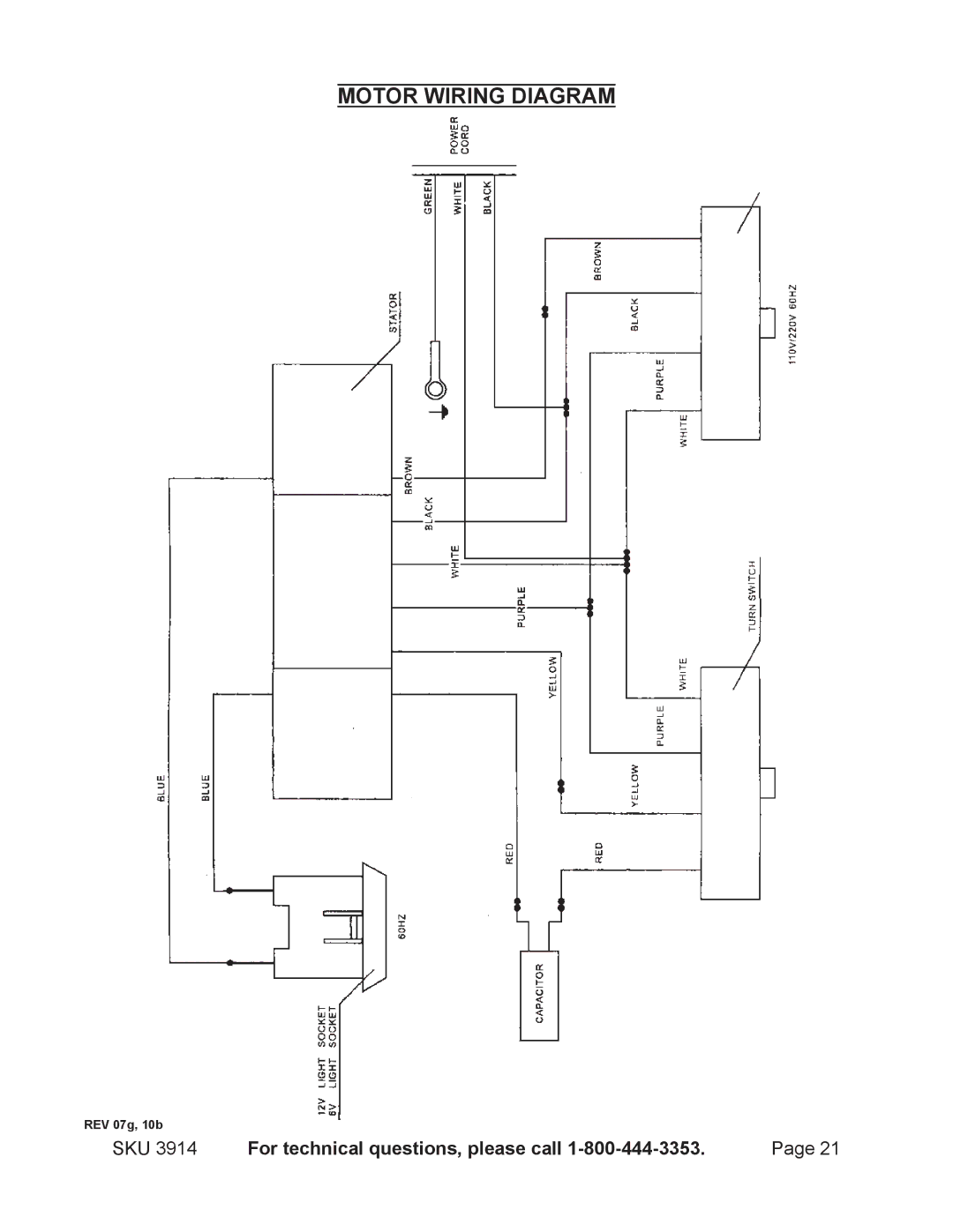 Harbor Freight Tools 3914 operating instructions Motor Wiring Diagram 