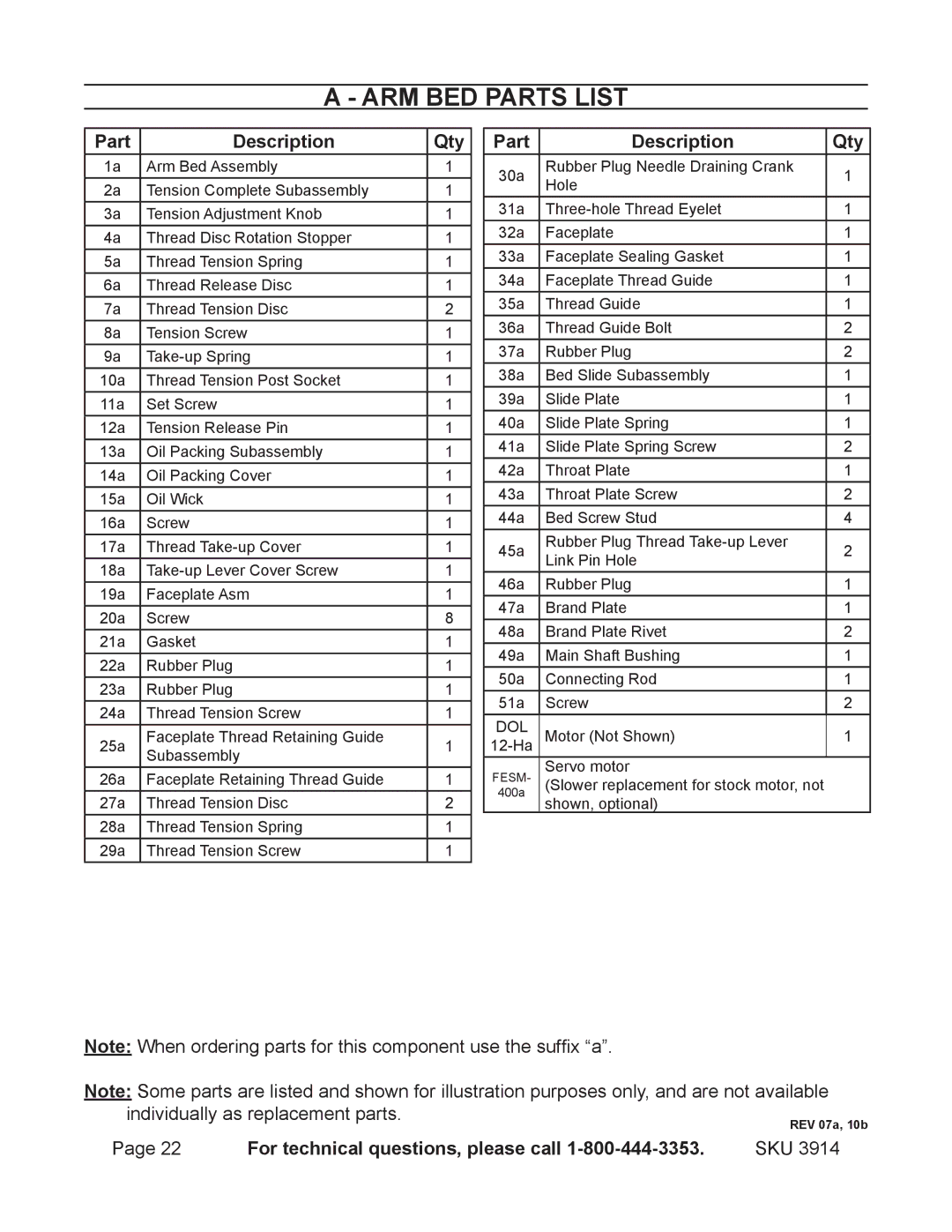 Harbor Freight Tools 3914 operating instructions ARM BED Parts List, Part Description Qty 