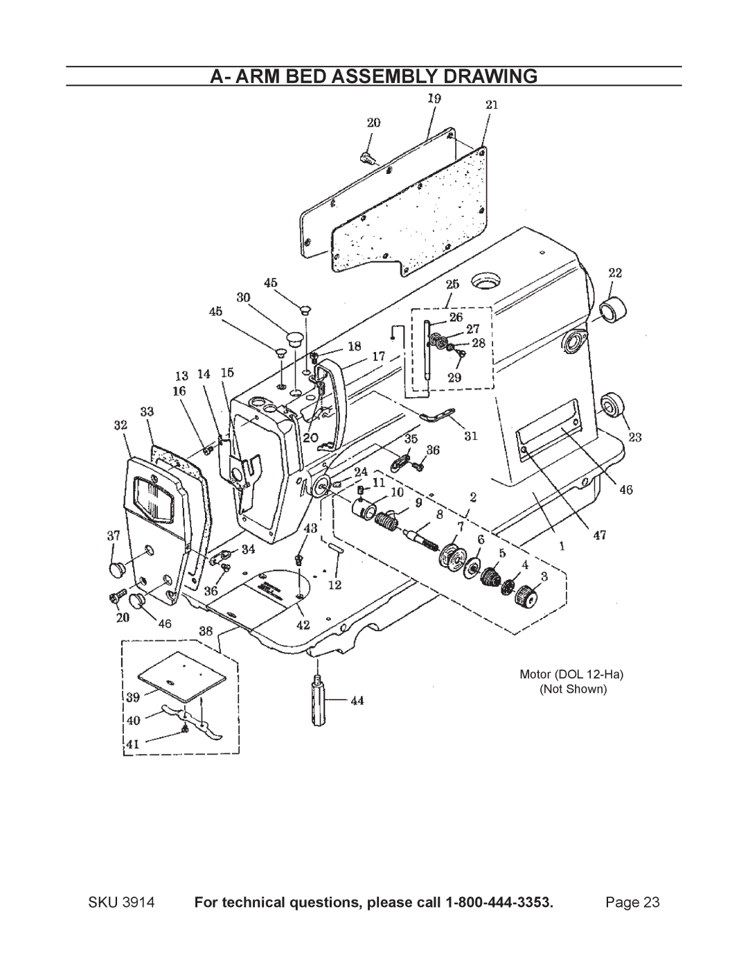 Harbor Freight Tools 3914 operating instructions ARM BED Assembly Drawing 