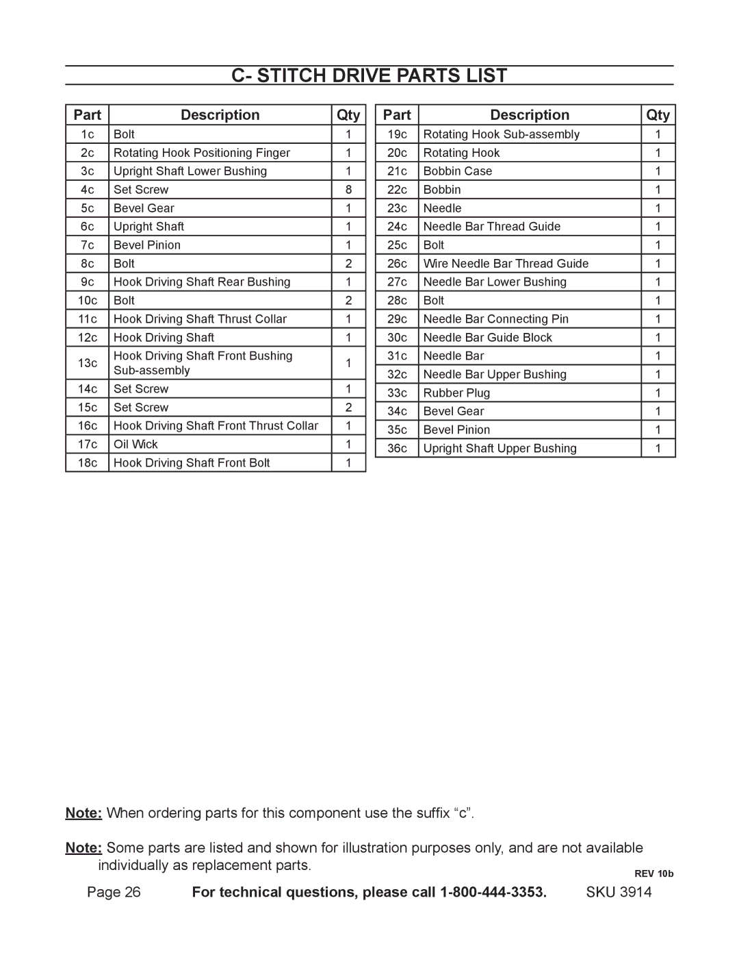 Harbor Freight Tools 3914 operating instructions Stitch Drive Parts List 