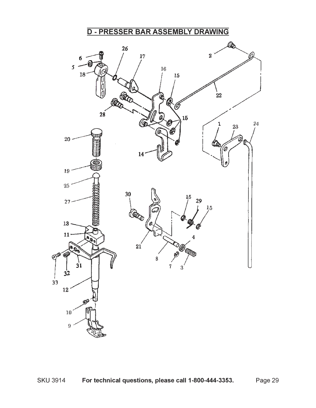 Harbor Freight Tools 3914 operating instructions Presser BAR Assembly Drawing 