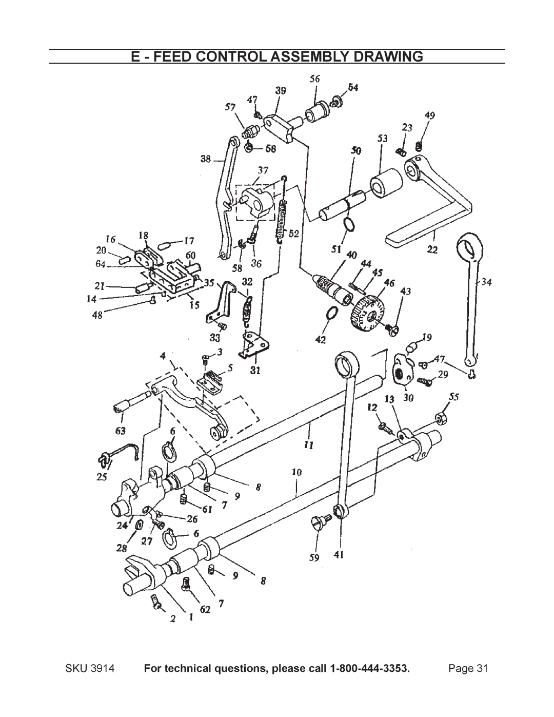 Harbor Freight Tools 3914 operating instructions Feed Control Assembly Drawing 