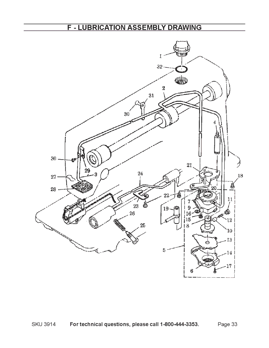 Harbor Freight Tools 3914 operating instructions Lubrication Assembly Drawing 