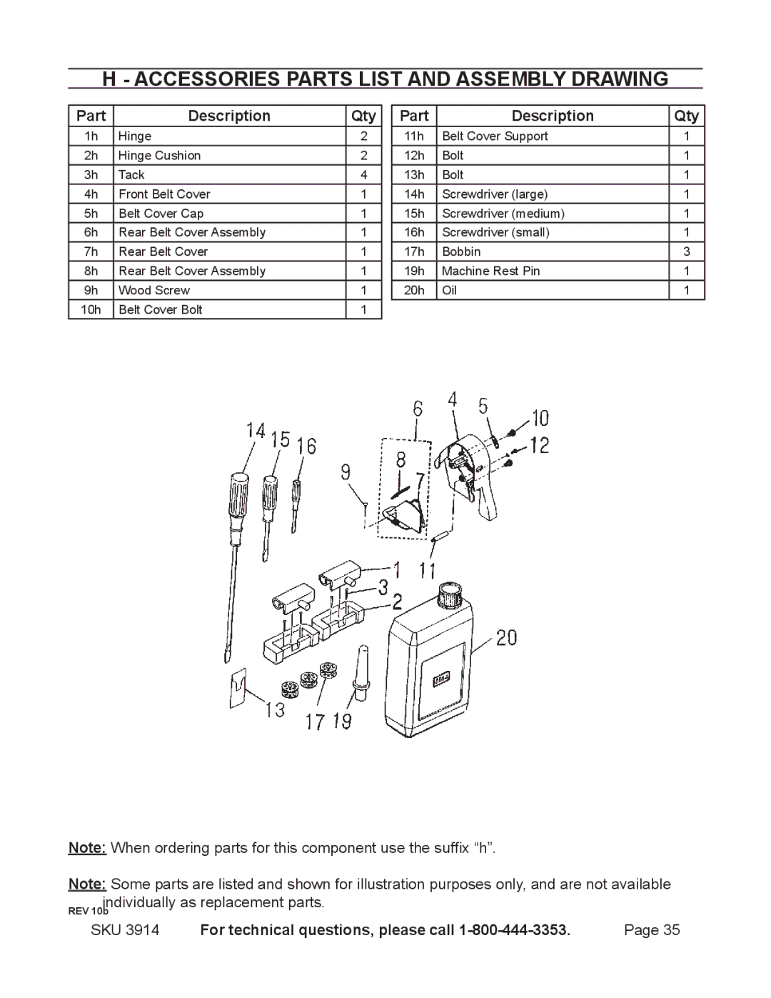 Harbor Freight Tools 3914 operating instructions Accessories Parts List and Assembly Drawing 