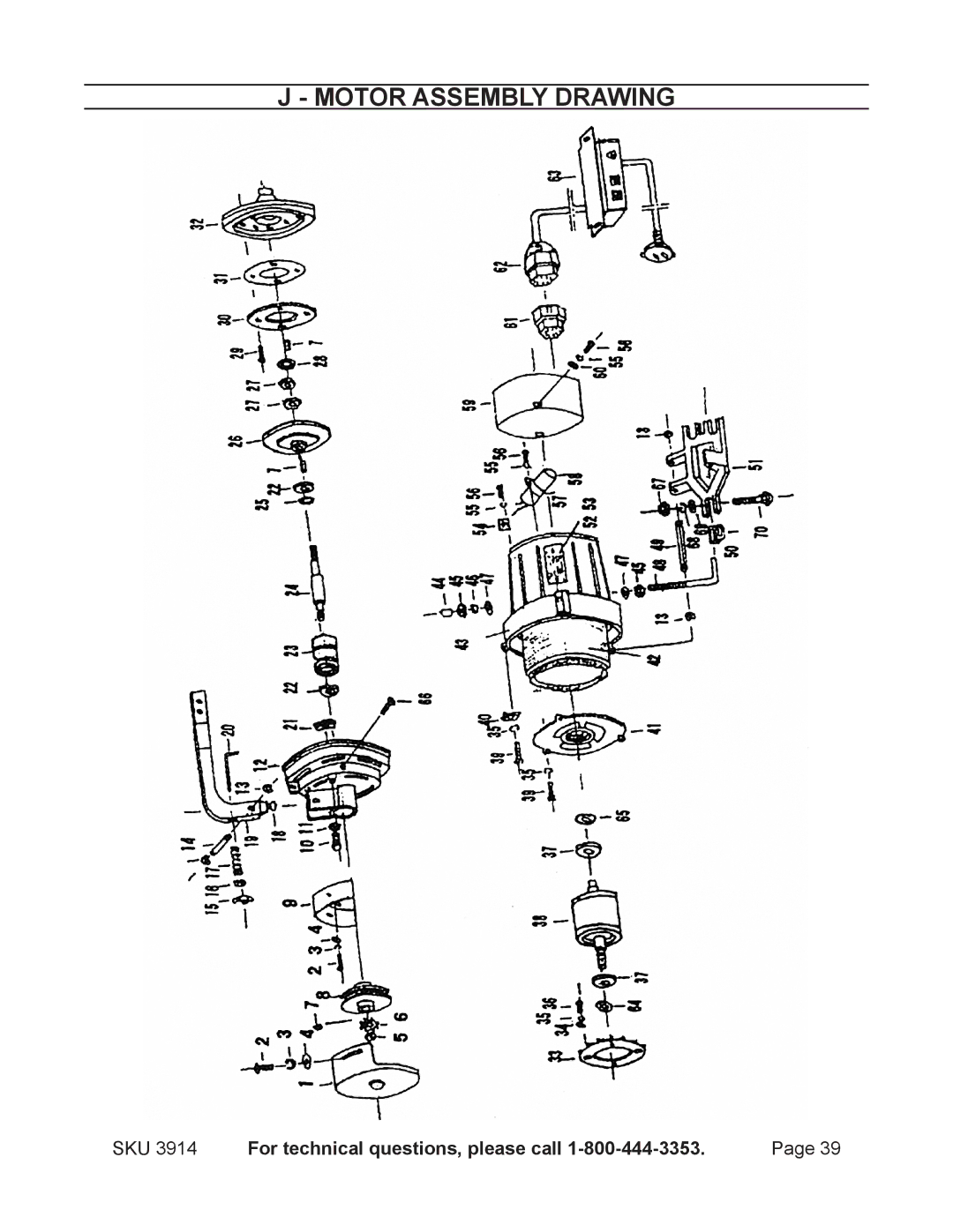 Harbor Freight Tools 3914 operating instructions Motor Assembly Drawing 