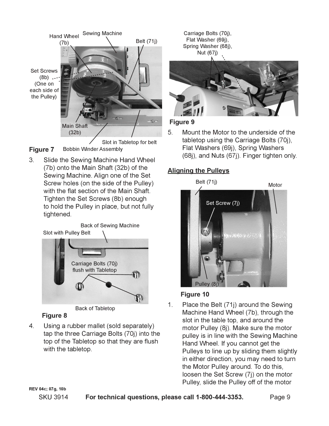 Harbor Freight Tools 3914 operating instructions Aligning the Pulleys, Bobbin Winder Assembly 