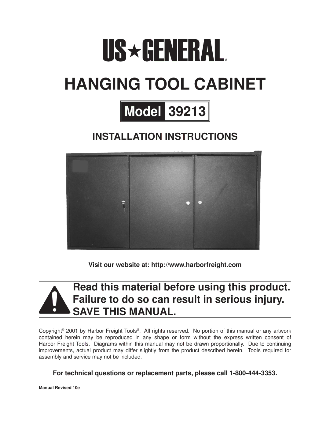 Harbor Freight Tools 39213 installation instructions Hanging tool cabinet 