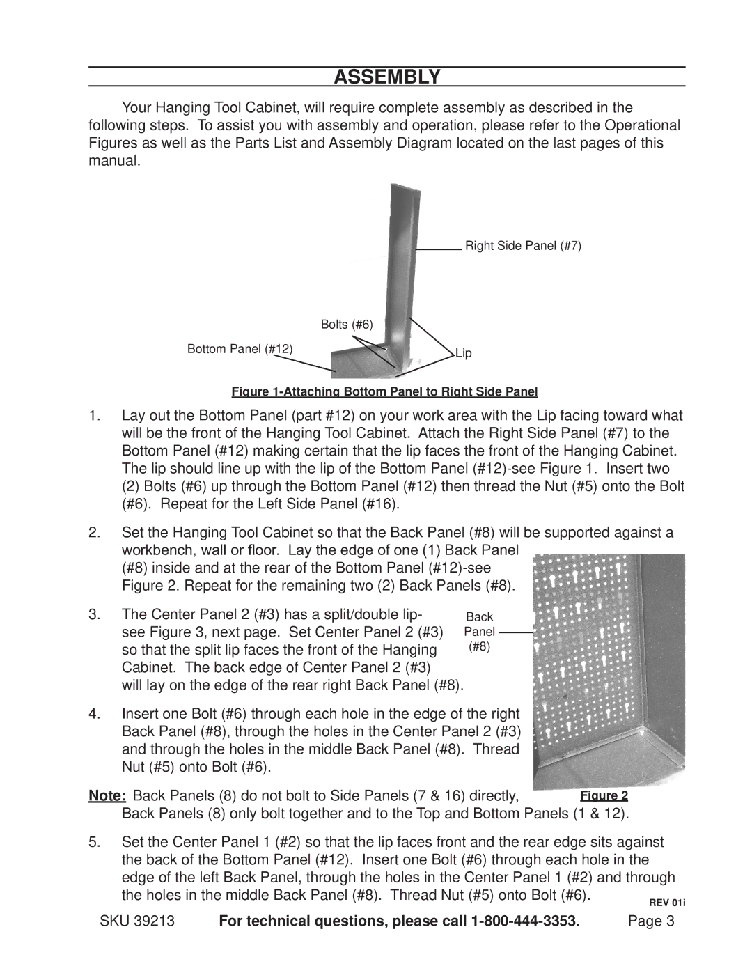 Harbor Freight Tools 39213 installation instructions Assembly, Attaching Bottom Panel to Right Side Panel 