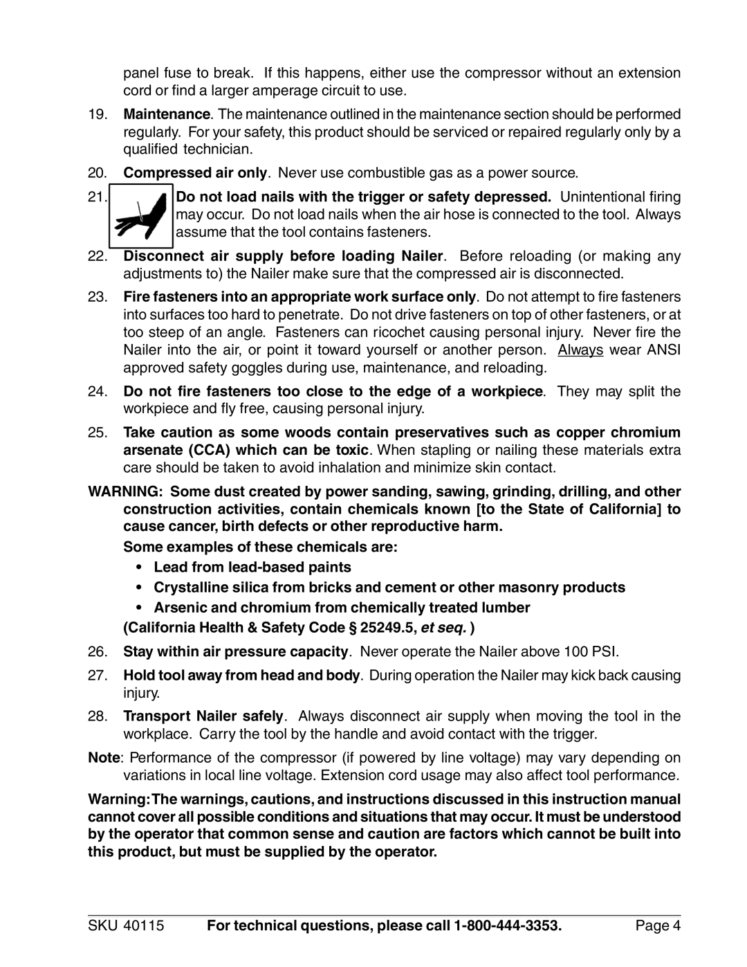 Harbor Freight Tools 40115 operating instructions SKU For technical questions, please call 