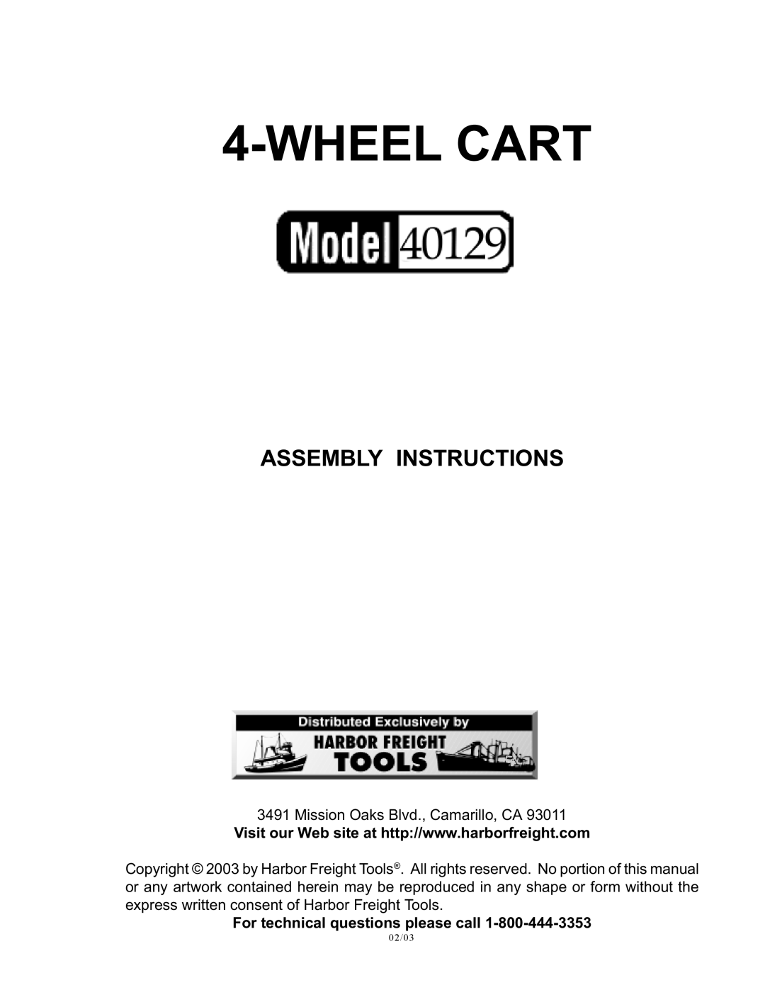 Harbor Freight Tools 40129 manual Wheel Cart 