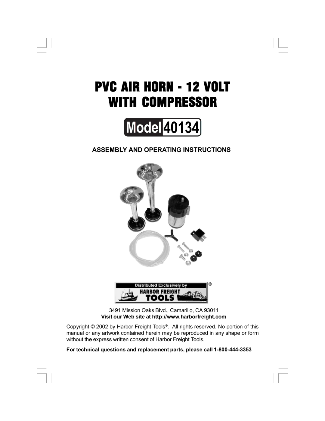 Harbor Freight Tools 40134 operating instructions 