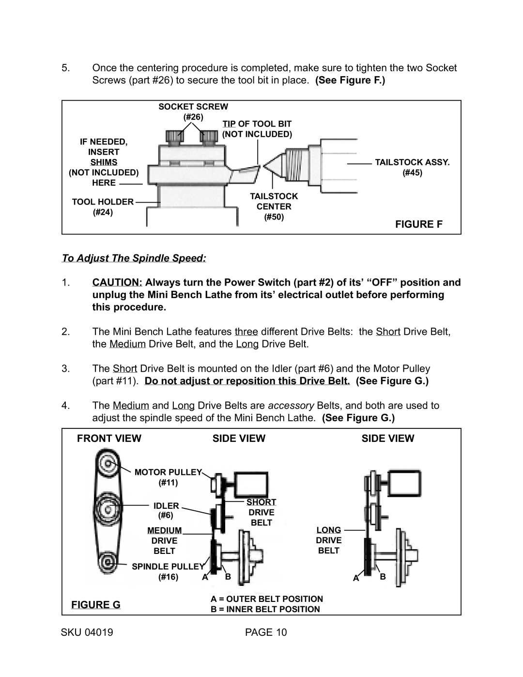 Harbor Freight Tools 4019 operating instructions Figure F, Front View Side View 