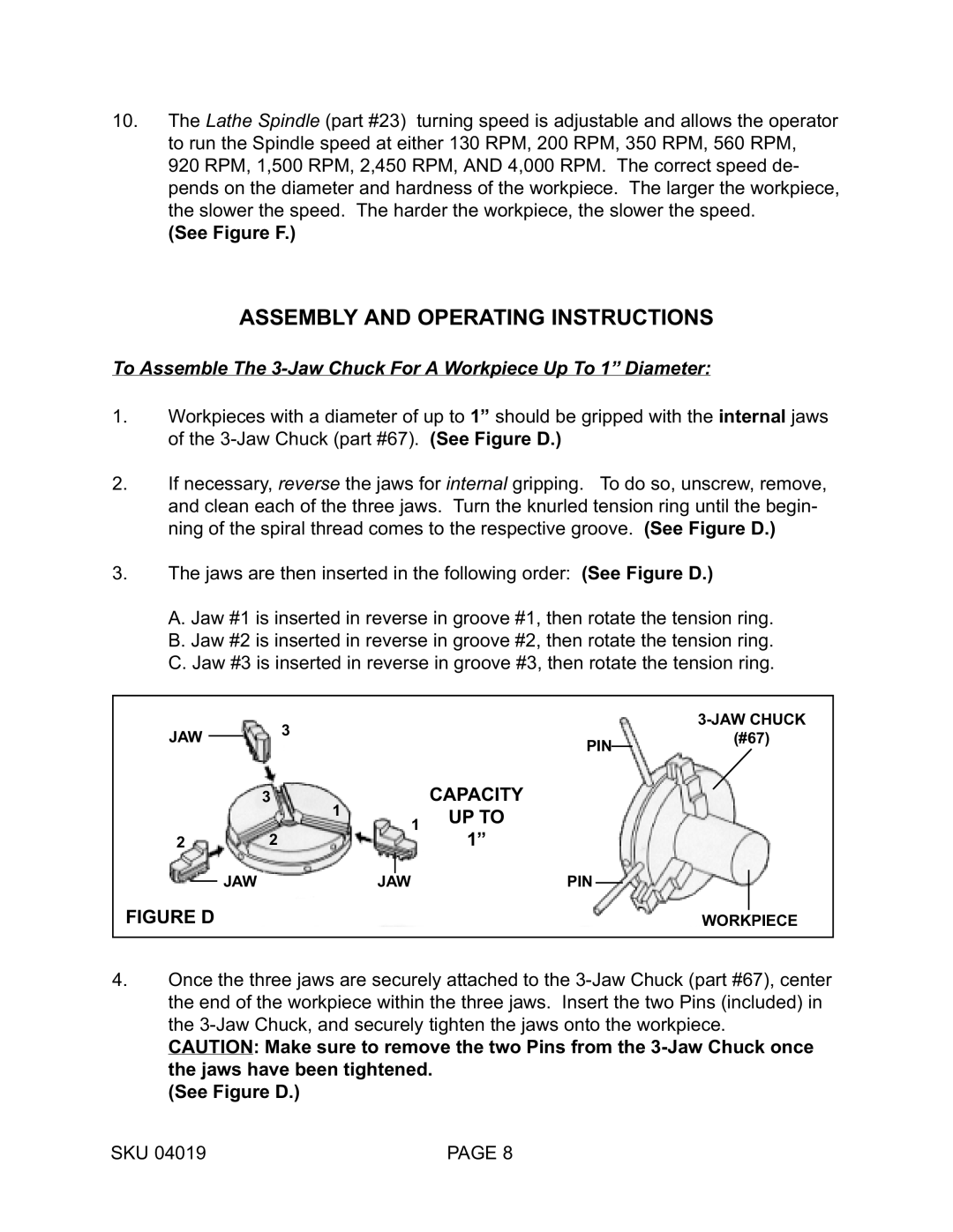 Harbor Freight Tools 4019 operating instructions Assembly and Operating Instructions, Capacity UP to 