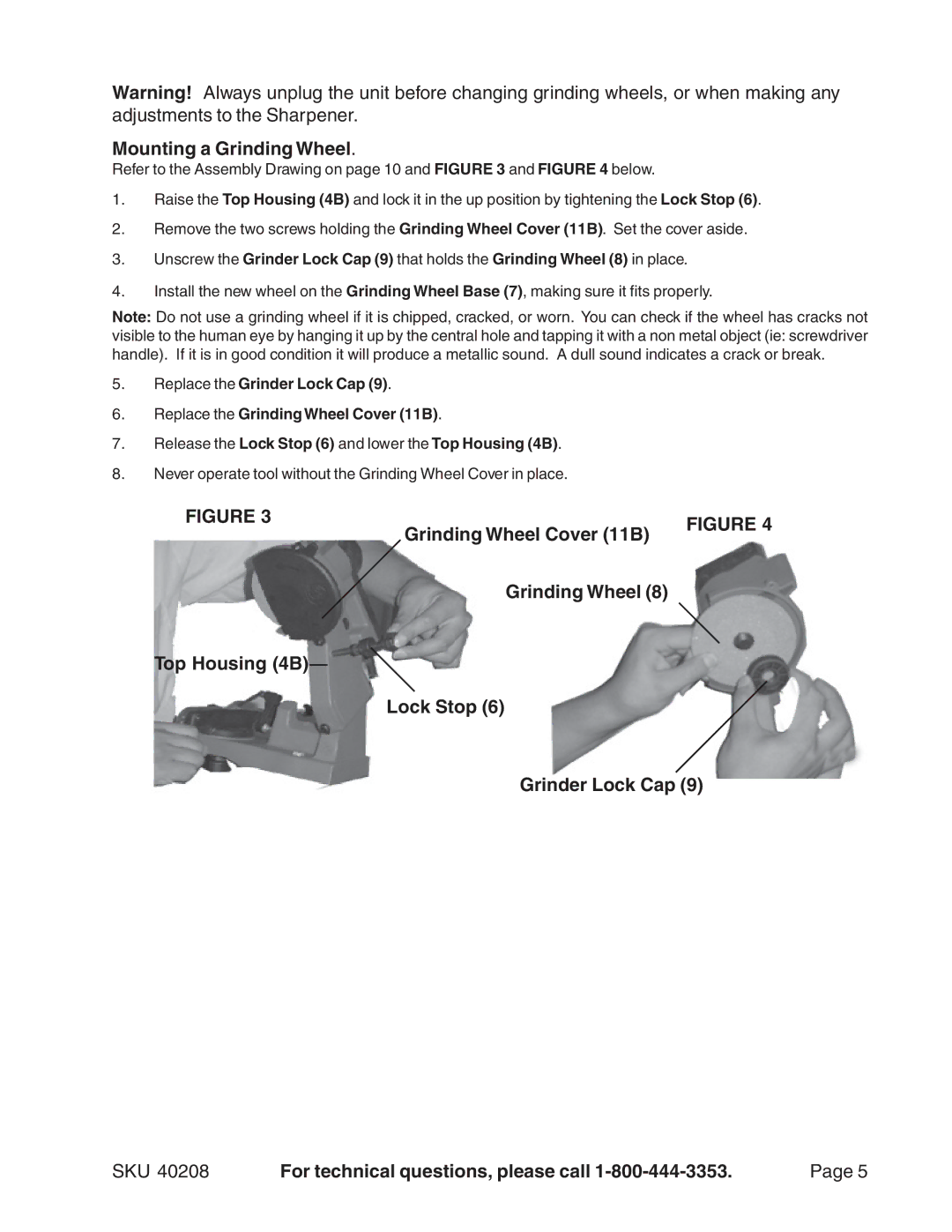 Harbor Freight Tools 40208 manual Mounting a Grinding Wheel 