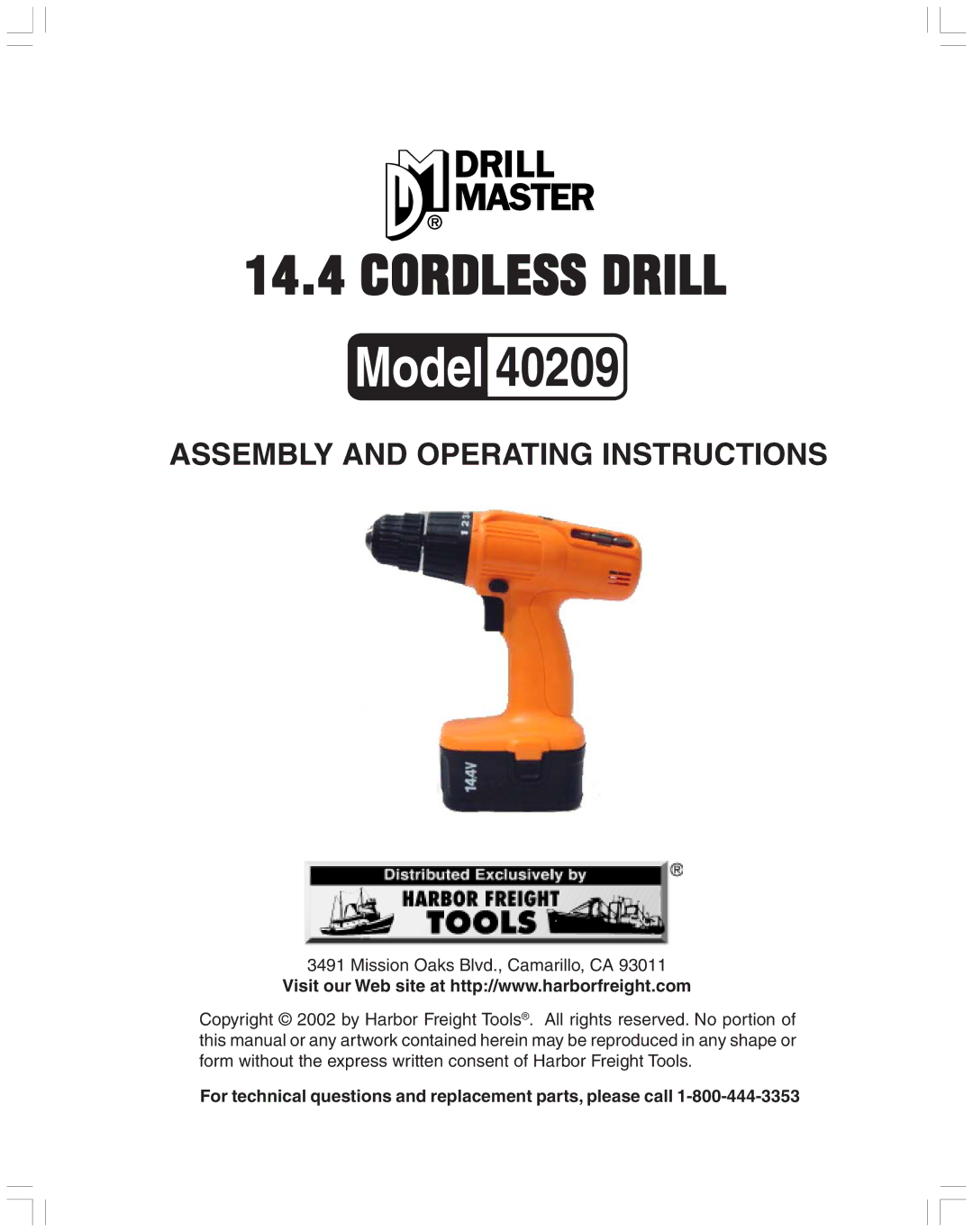 Harbor Freight Tools 40209 operating instructions 