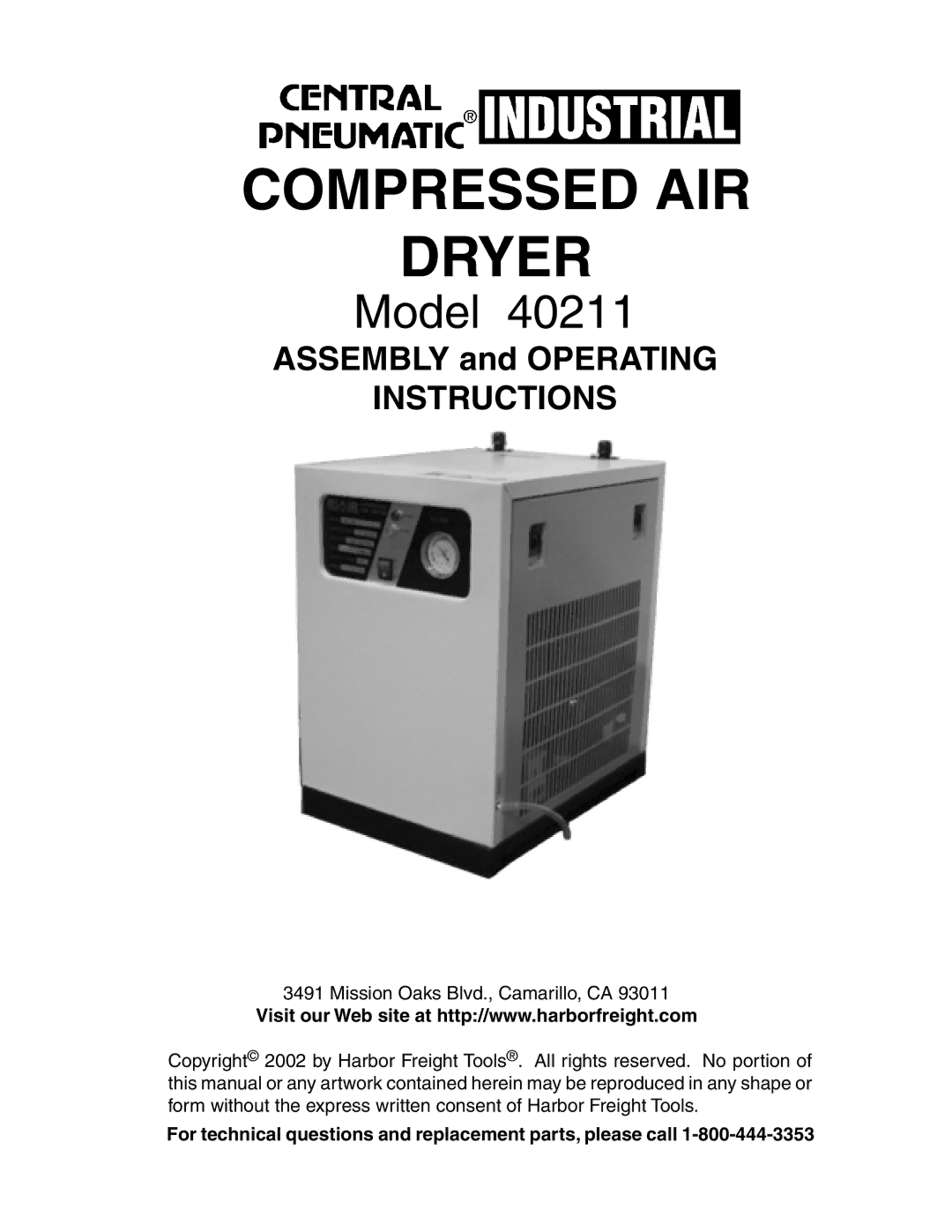 Harbor Freight Tools 40211 operating instructions Compressed AIR Dryer 