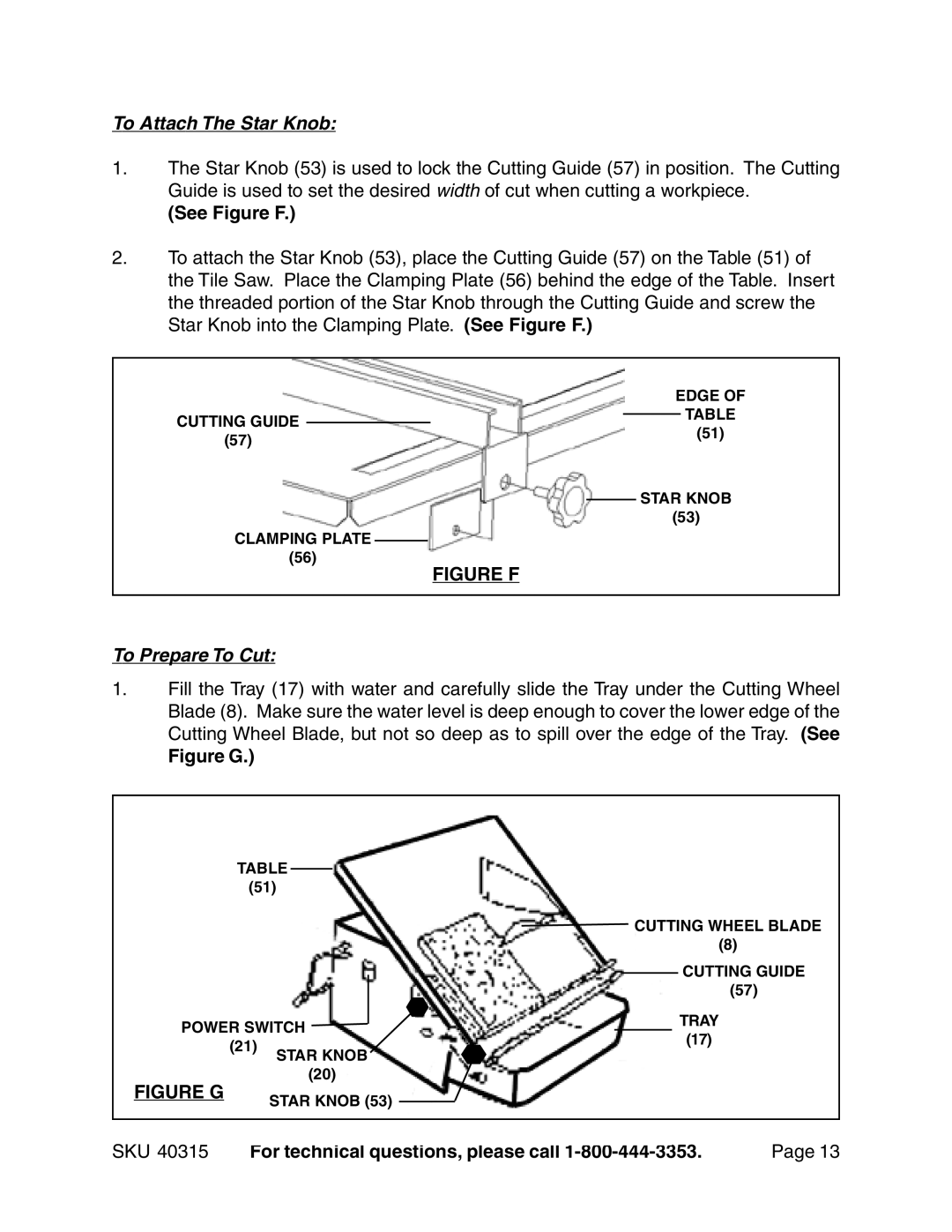 Harbor Freight Tools 40315 operating instructions See Figure F 