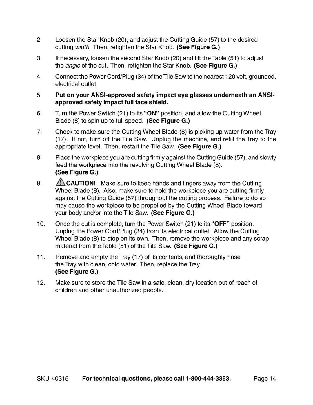 Harbor Freight Tools 40315 operating instructions See Figure G 