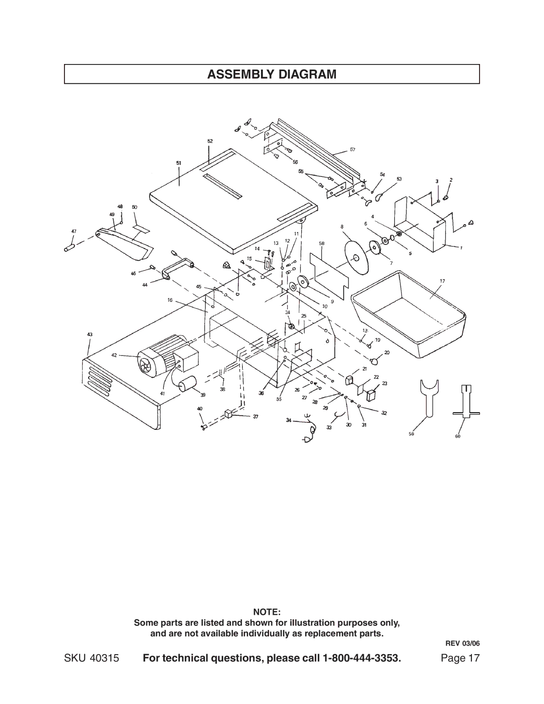 Harbor Freight Tools 40315 operating instructions Assembly Diagram 