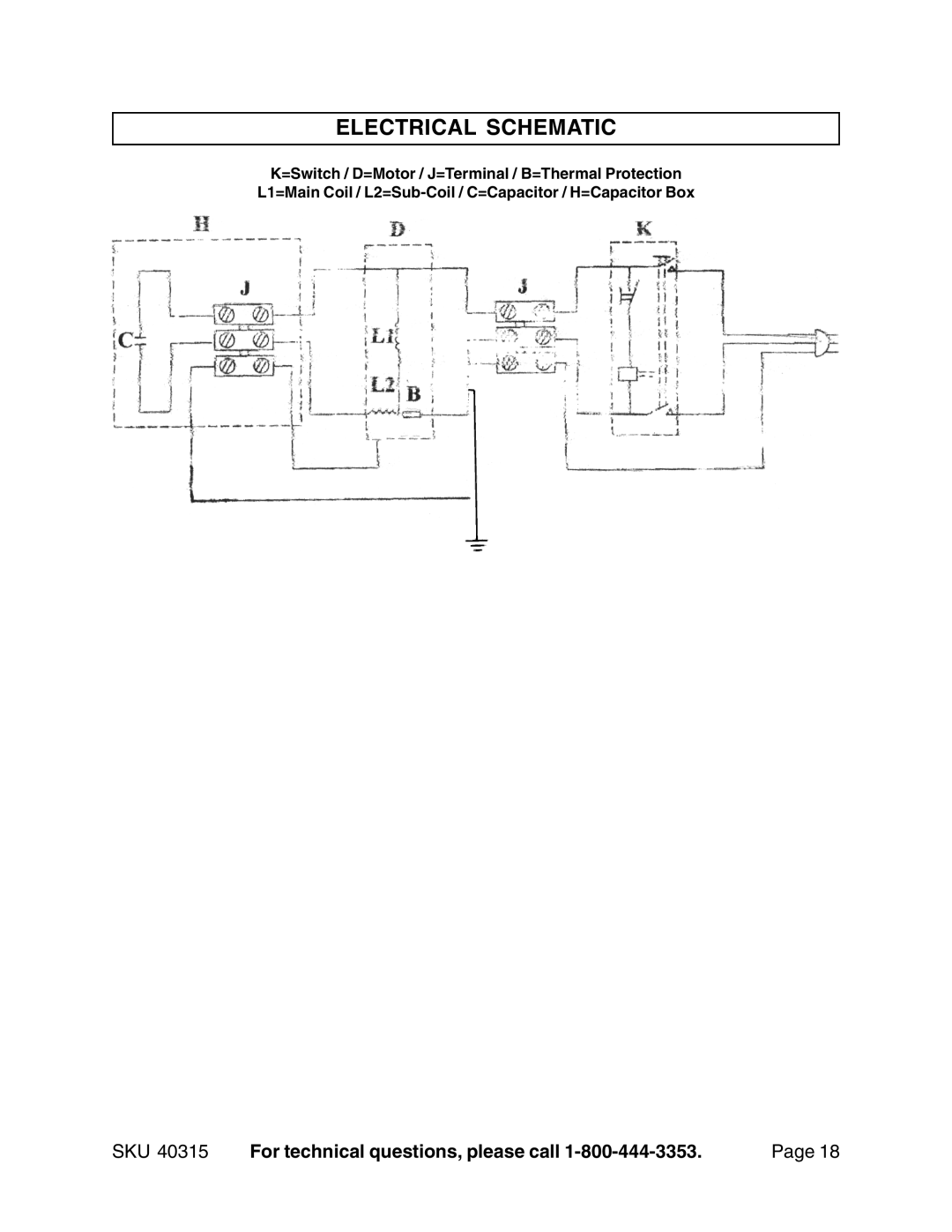 Harbor Freight Tools 40315 operating instructions Electrical Schematic 