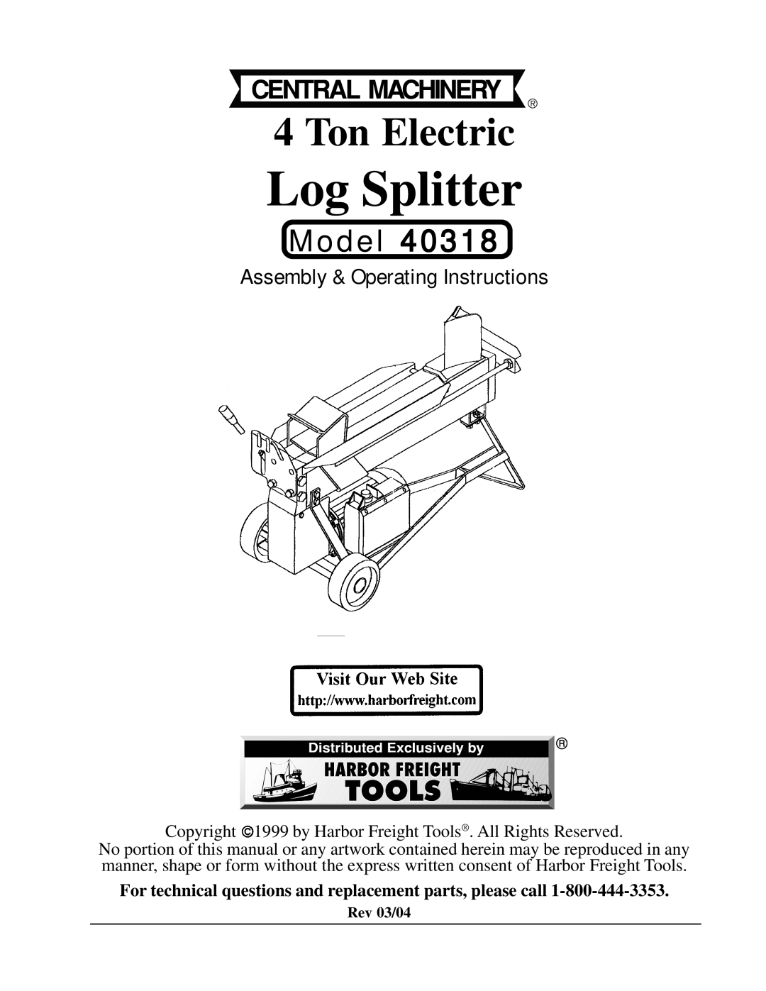 Harbor Freight Tools 40318 operating instructions Log Splitter 